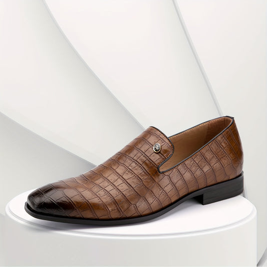 Slip On Loafers With Crocodile Pattern And PU TPR Sole