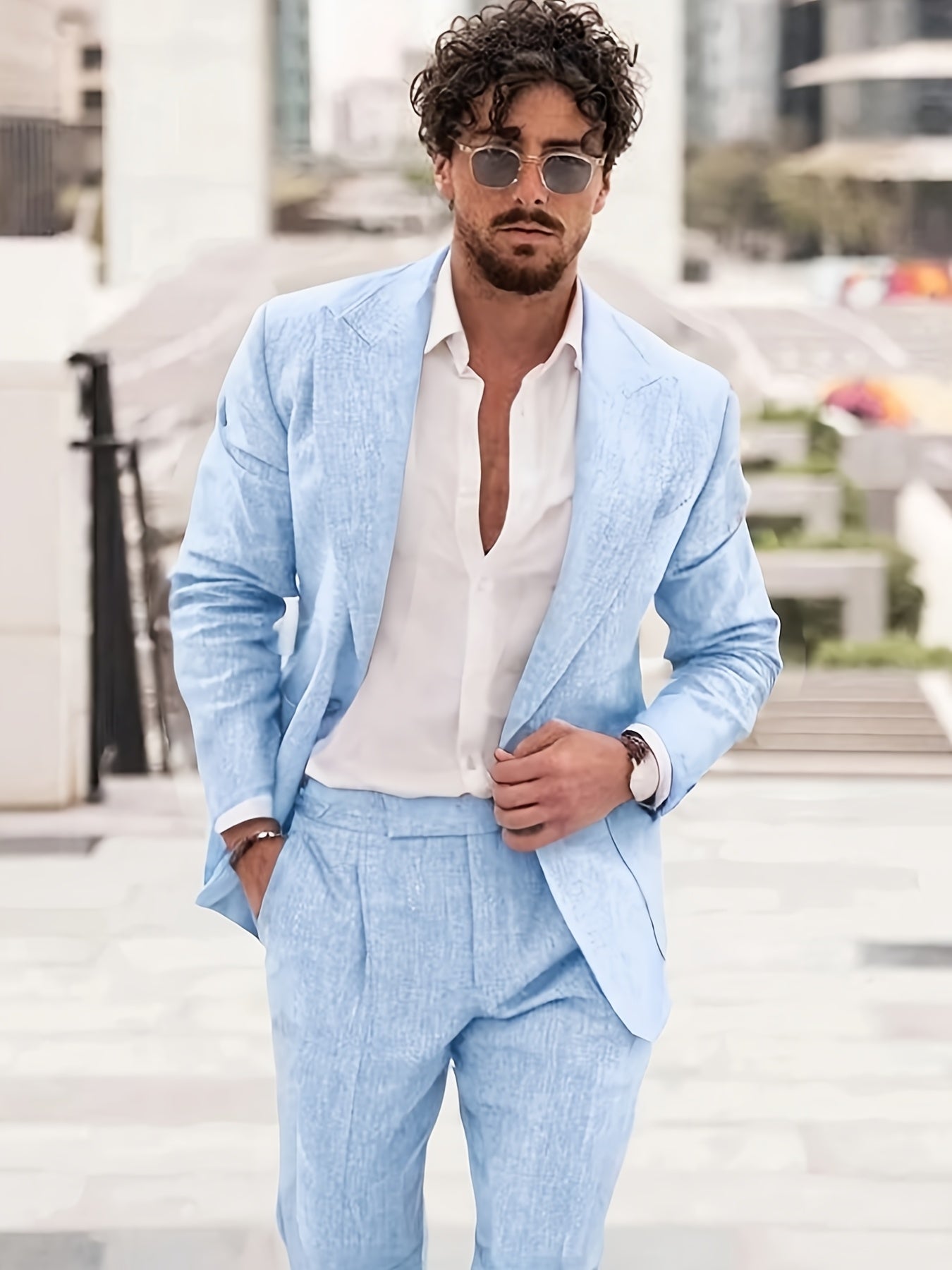 Naples Cotton Linen Men Suit Two Piece Slim Fit Tuxedo Set