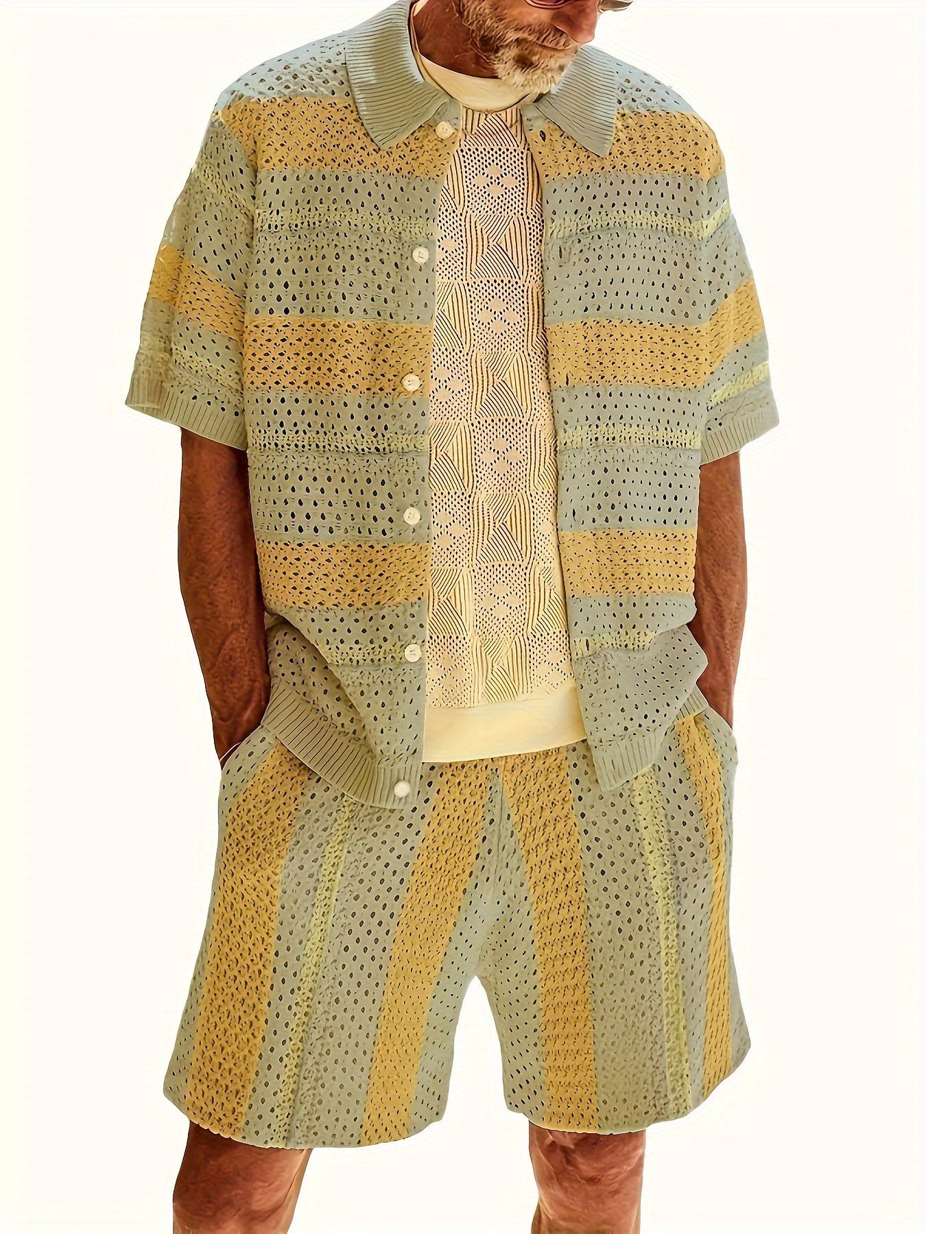 Mens Loose Gulda Suits With Stand Collar Pocket Detail