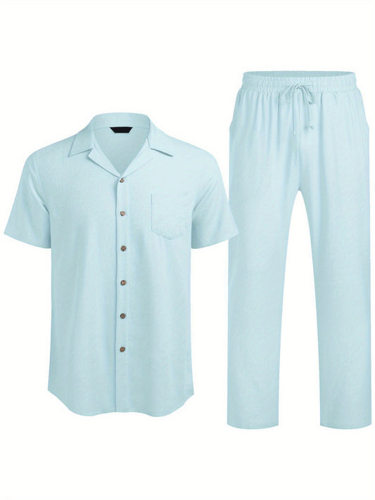 ELESOL Mens Linen Suit Two Piece Executive Set For Business