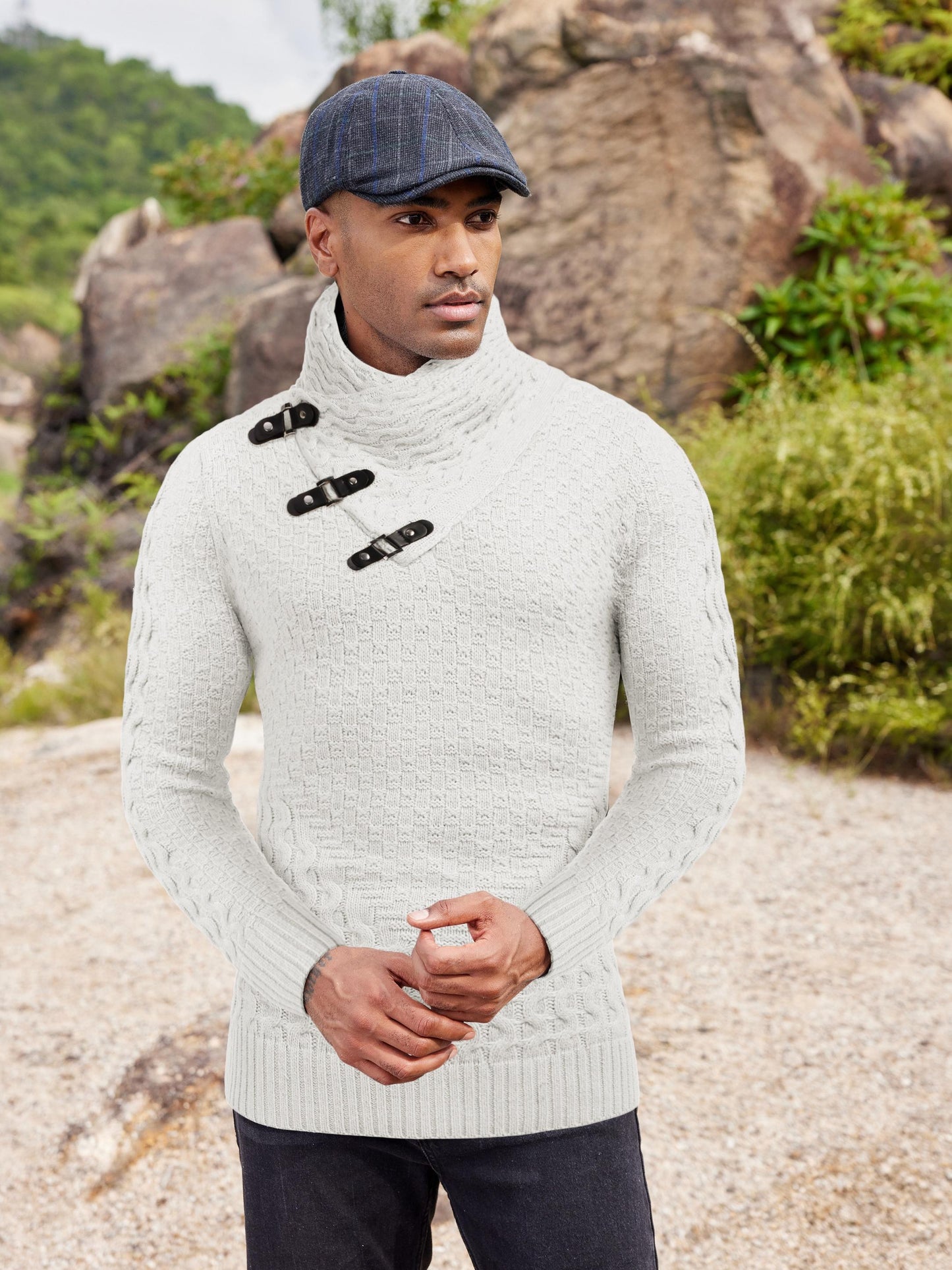 ELESOL Mens Knitted Turtleneck Sweater Slim Fit Pullover