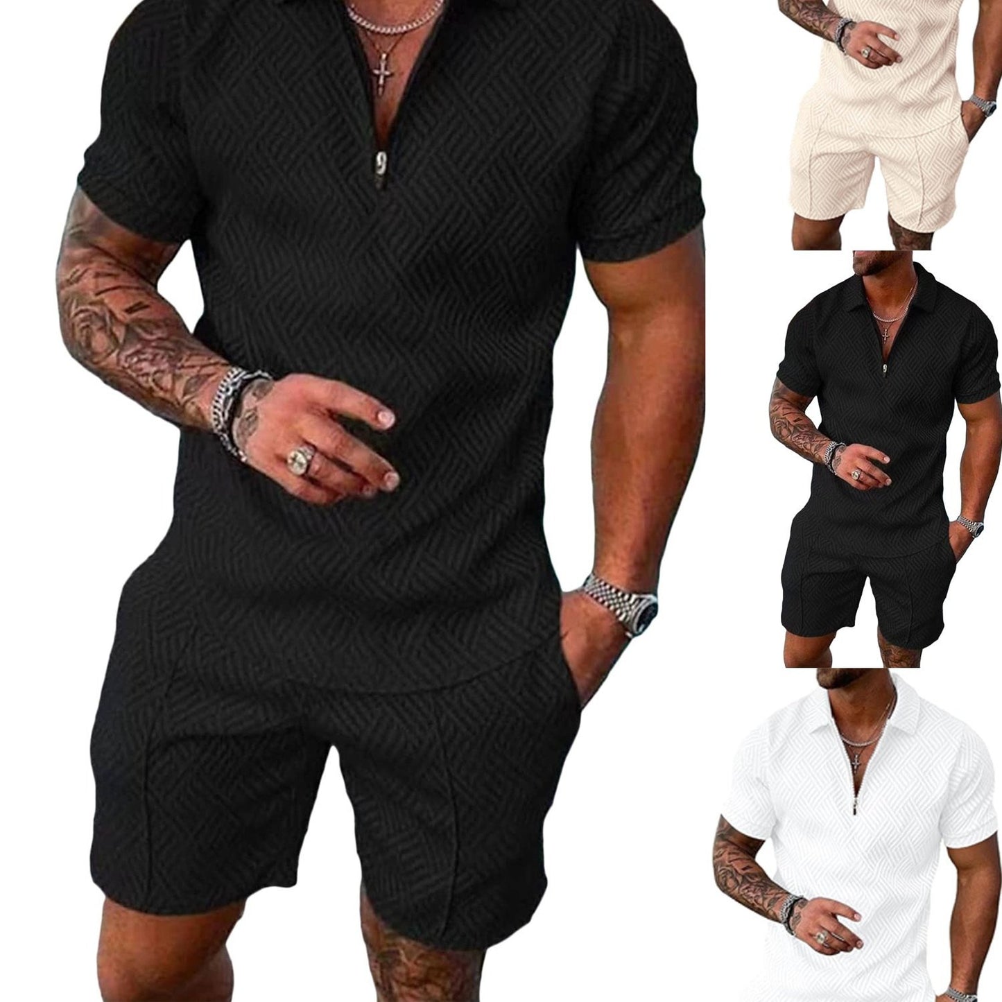 Mens Polo Shirt And Shorts Set 2Pc Casual Summer Outfit