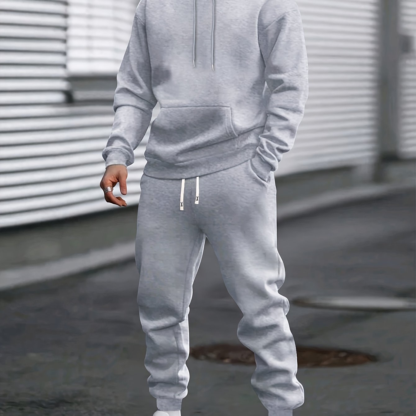 Men's Sports Hooded Sweatshirt Sweatpants Set Polyester