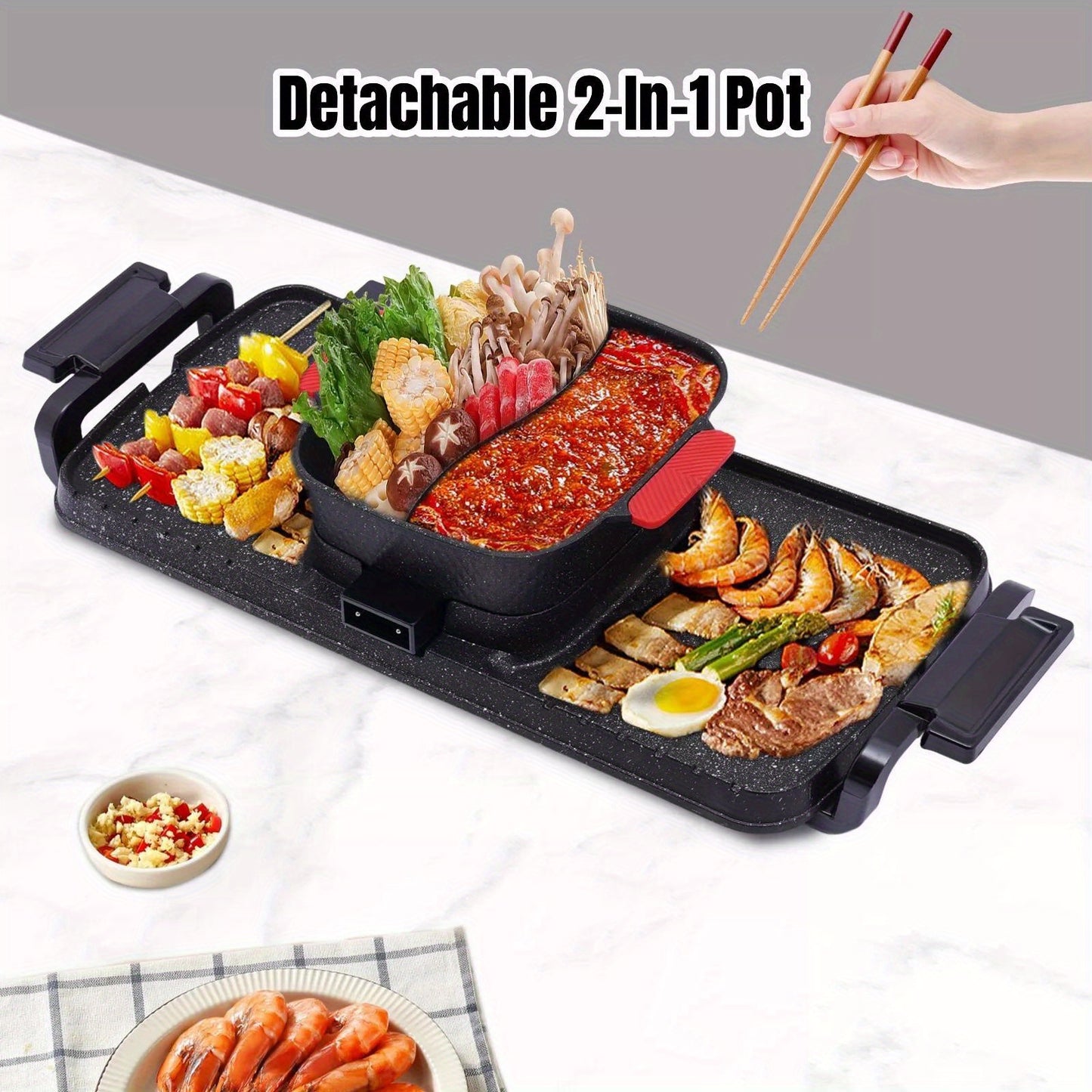 GDRASUYA10 2In1 Electric Grill And Hot Pot Smokeless