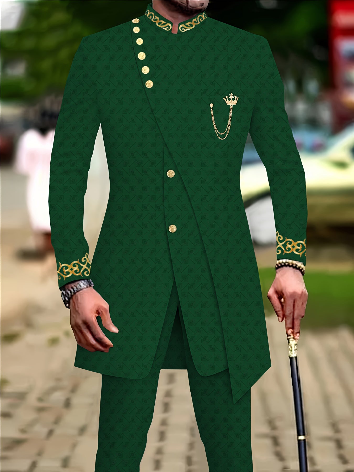 Geometric Pattern Men's Casual Two-Piece Suit Set Polyester