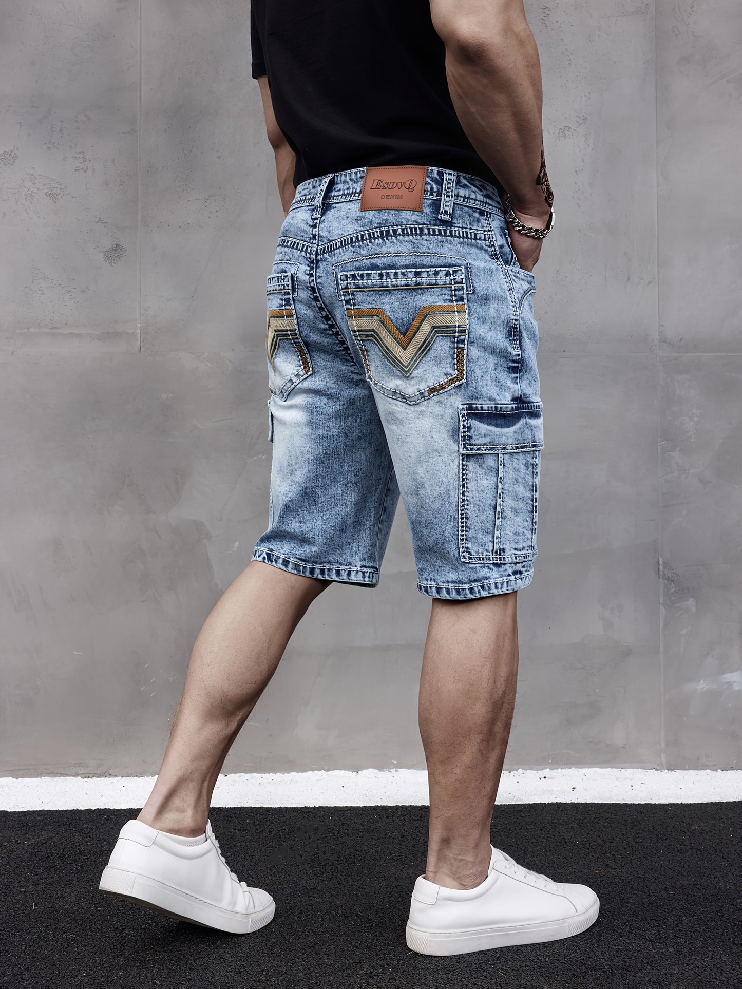 ESDVQ Mens Denim Shorts With Multi Pockets Stretch Fit