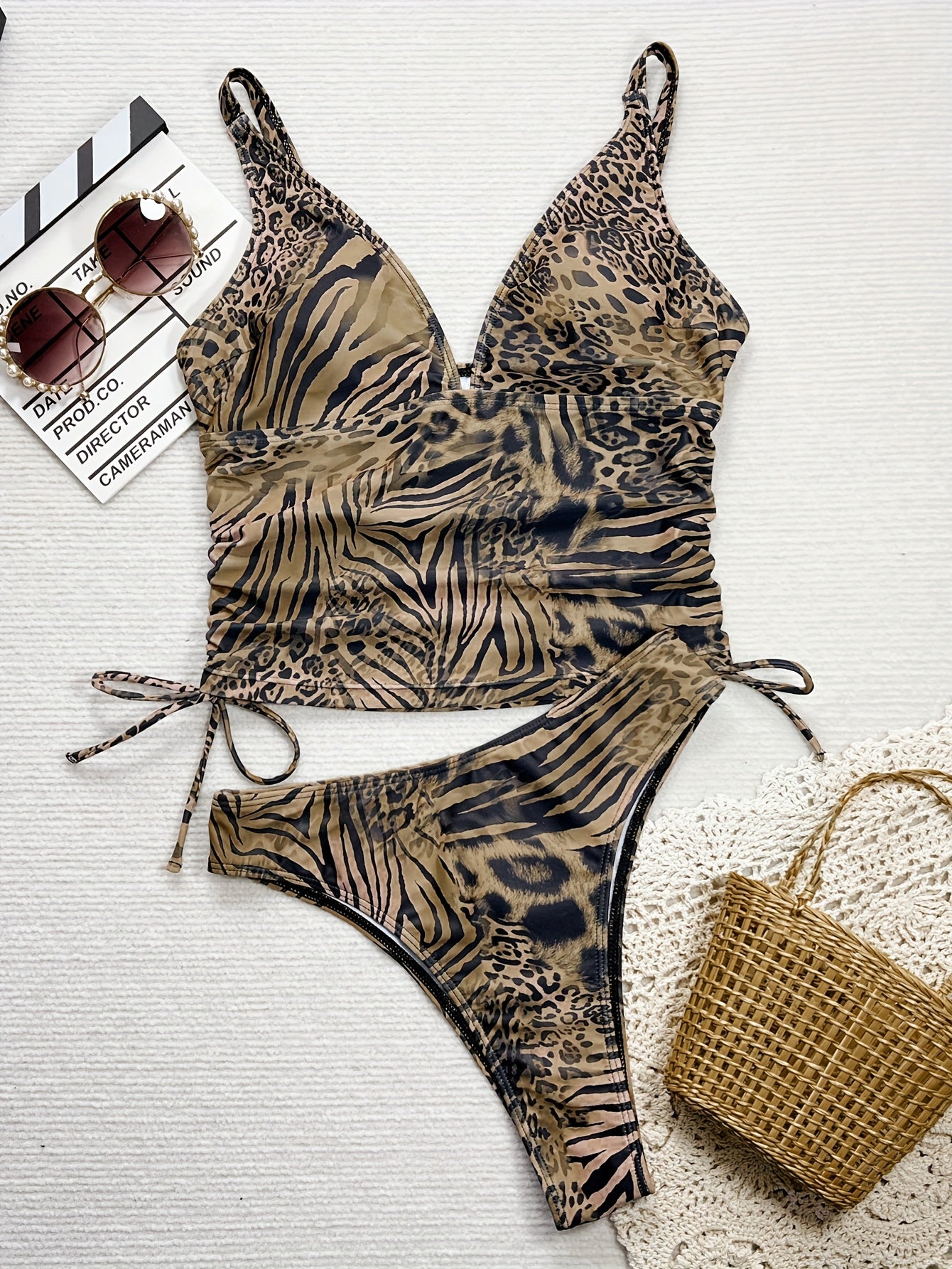 Leopard Print V Neck Bikini Swimsuit For Women Sexy