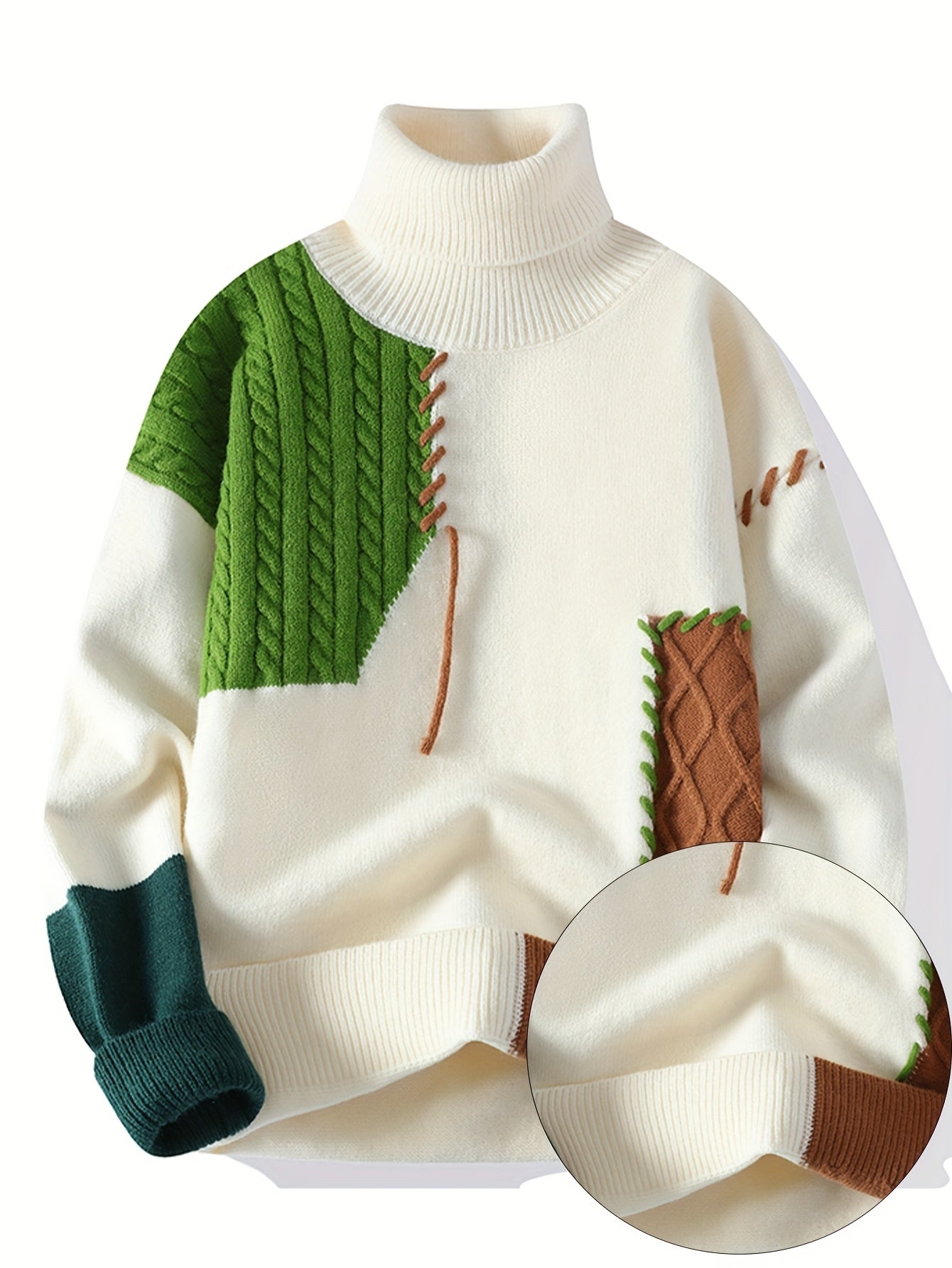 SENMEIGUO Mens Slim Fit Geometric Knit Pullover High Neck