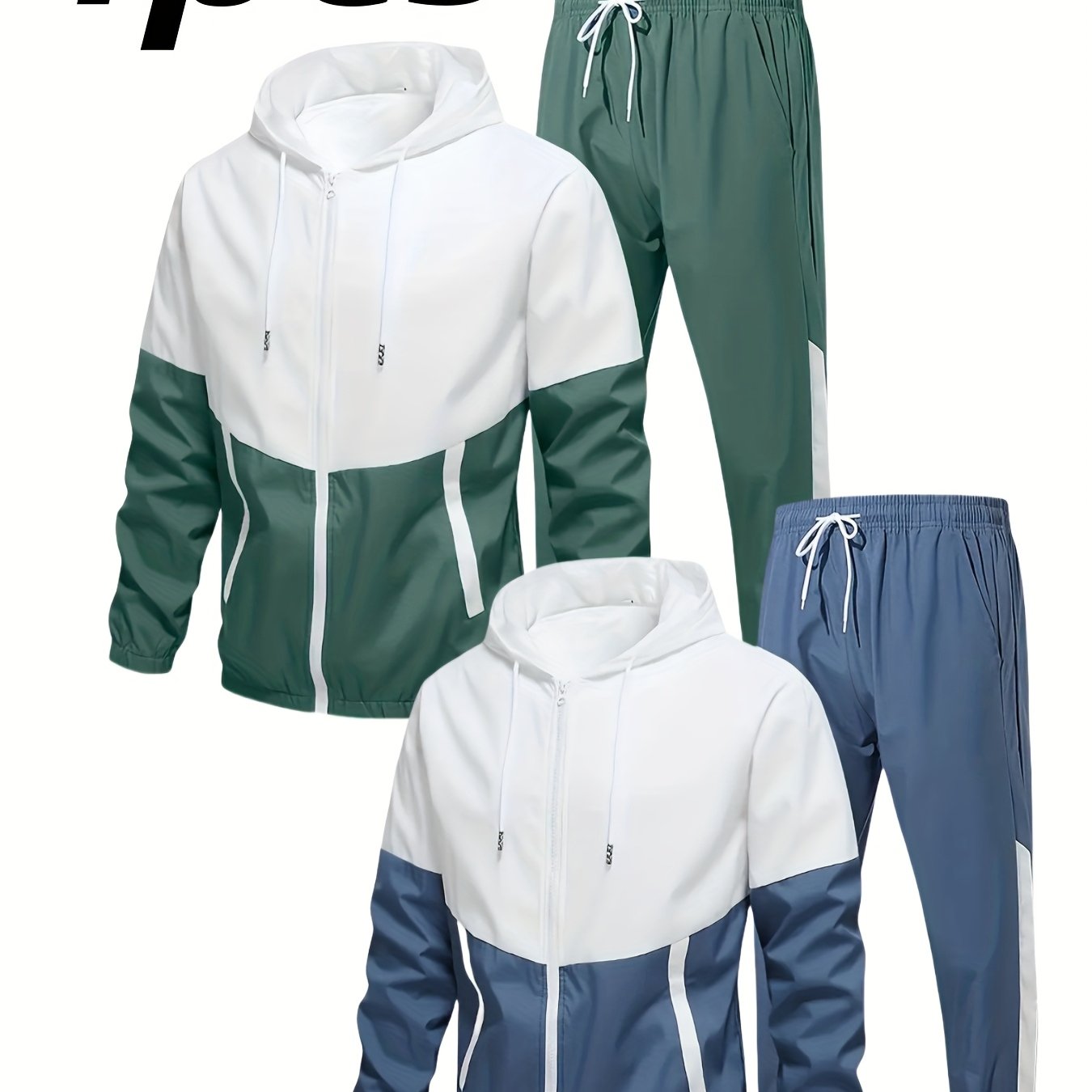 Men Hooded Sports Suit Set Jacket And Drawstring Pants
