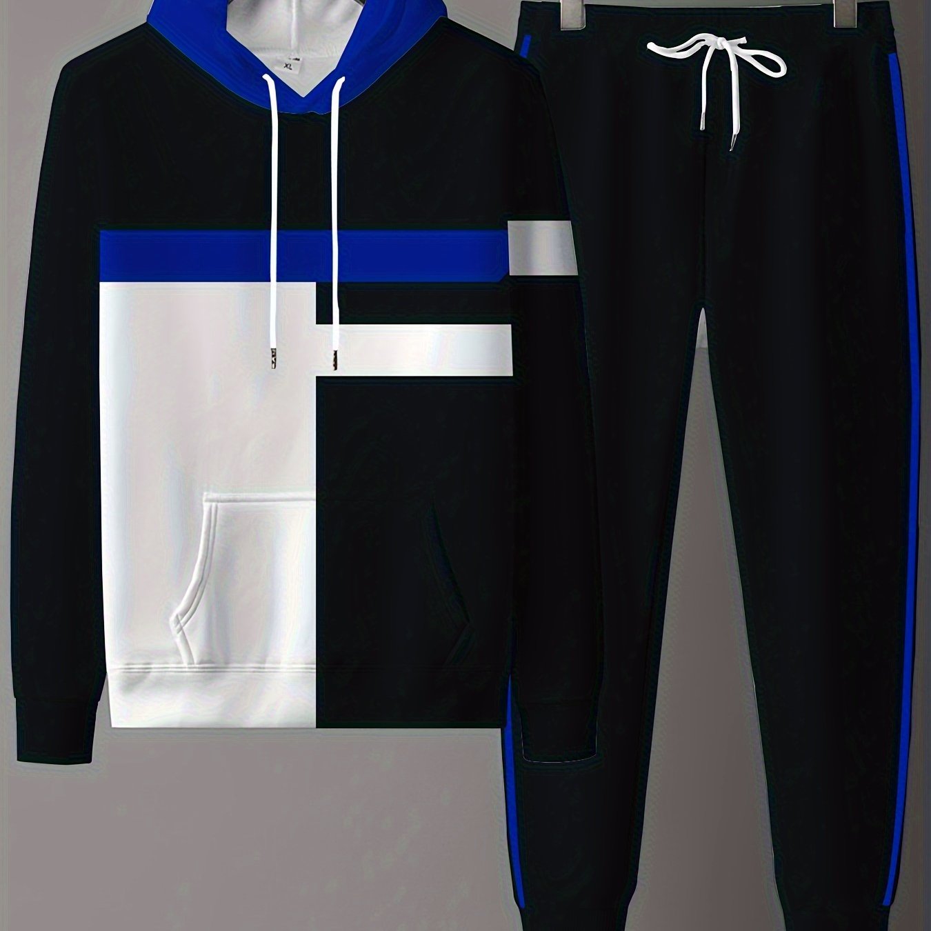 Mens Digital Print Hooded Tracksuit Set Polyester Outdoor