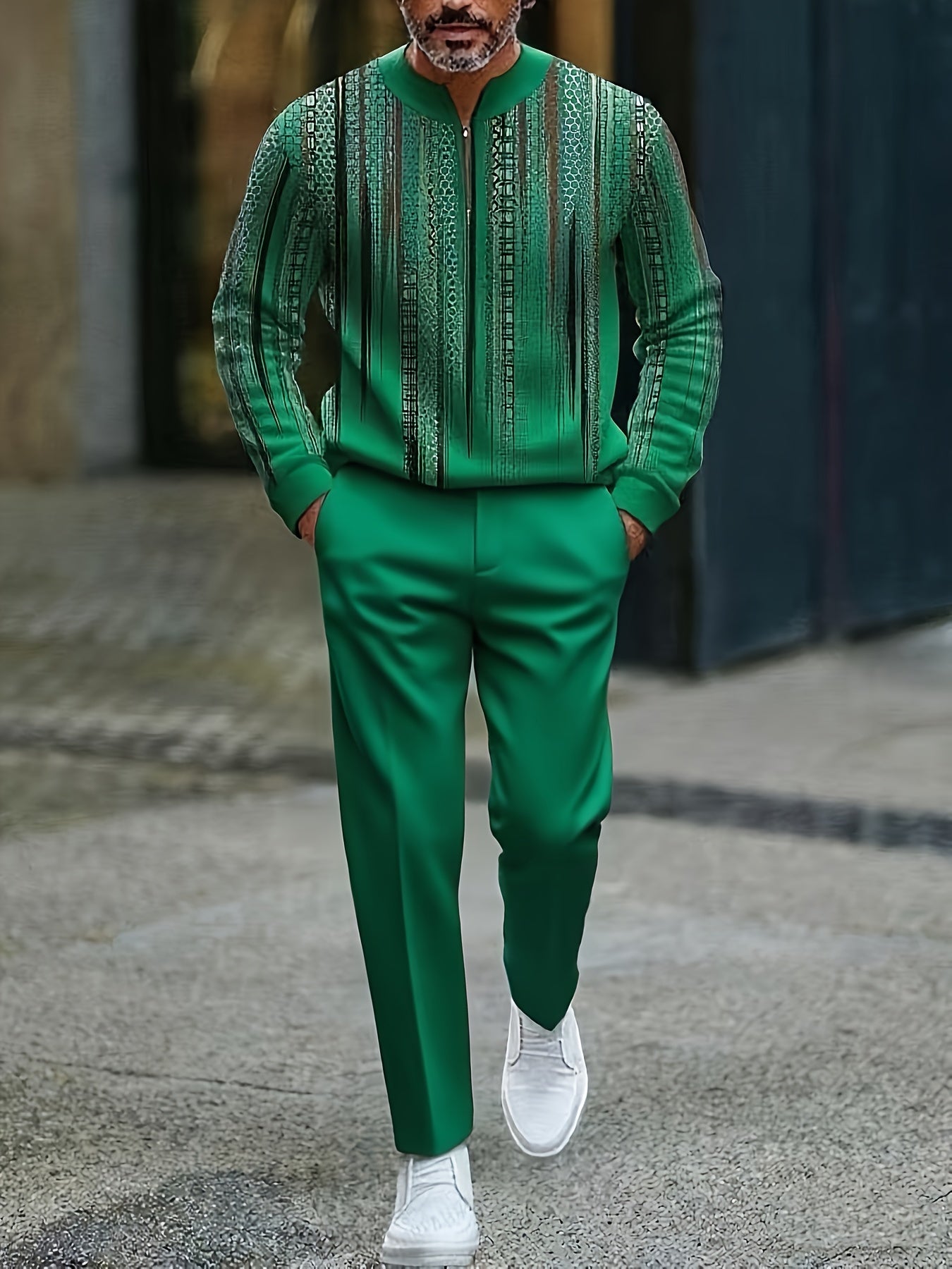 Mens 2 Pack Long Sleeve Sports Suit Set With 3D Pattern