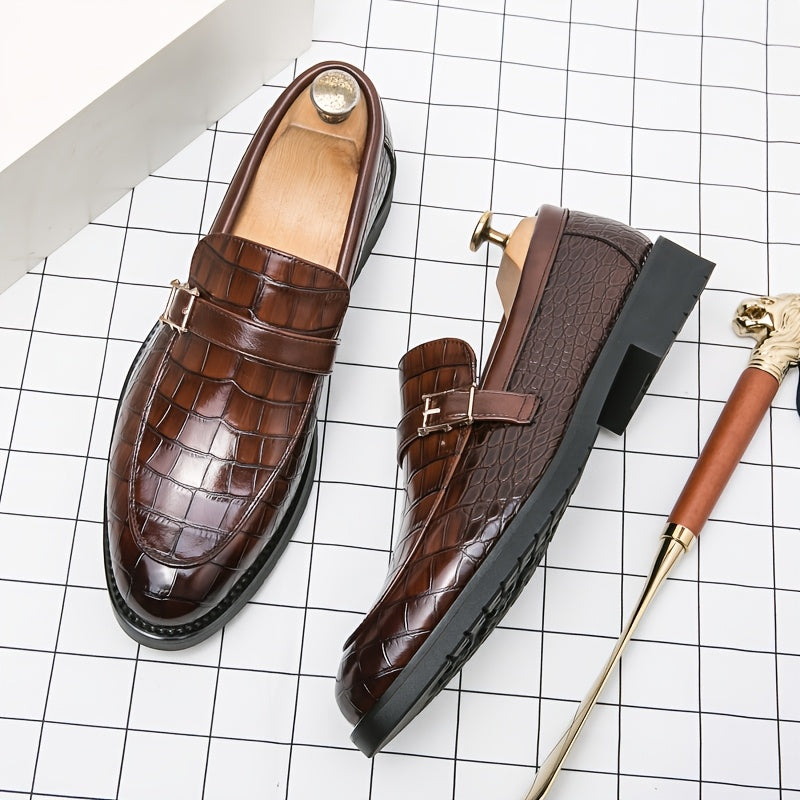 Gentleman Footwear Slip On Loafers Crocodile Texture Buckle