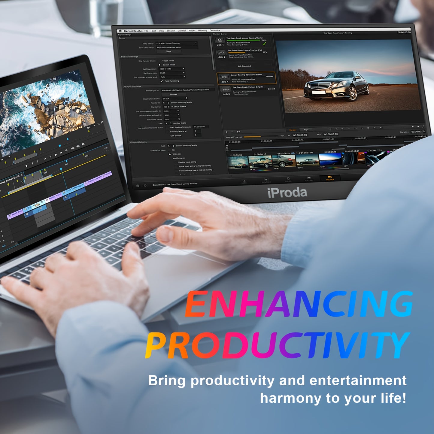 IPRODA Portable Monitor 1080P 120Hz USB C Laptop Extender