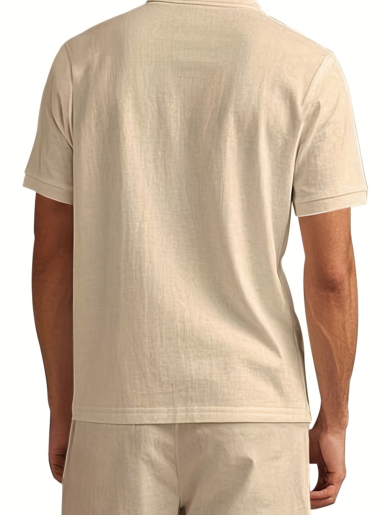 Casual Linen Mens Two Piece Set Polo Shirt And Shorts
