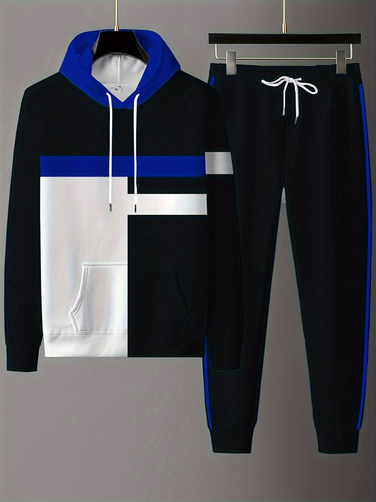 Mens Digital Print Hooded Tracksuit Set Polyester Outdoor