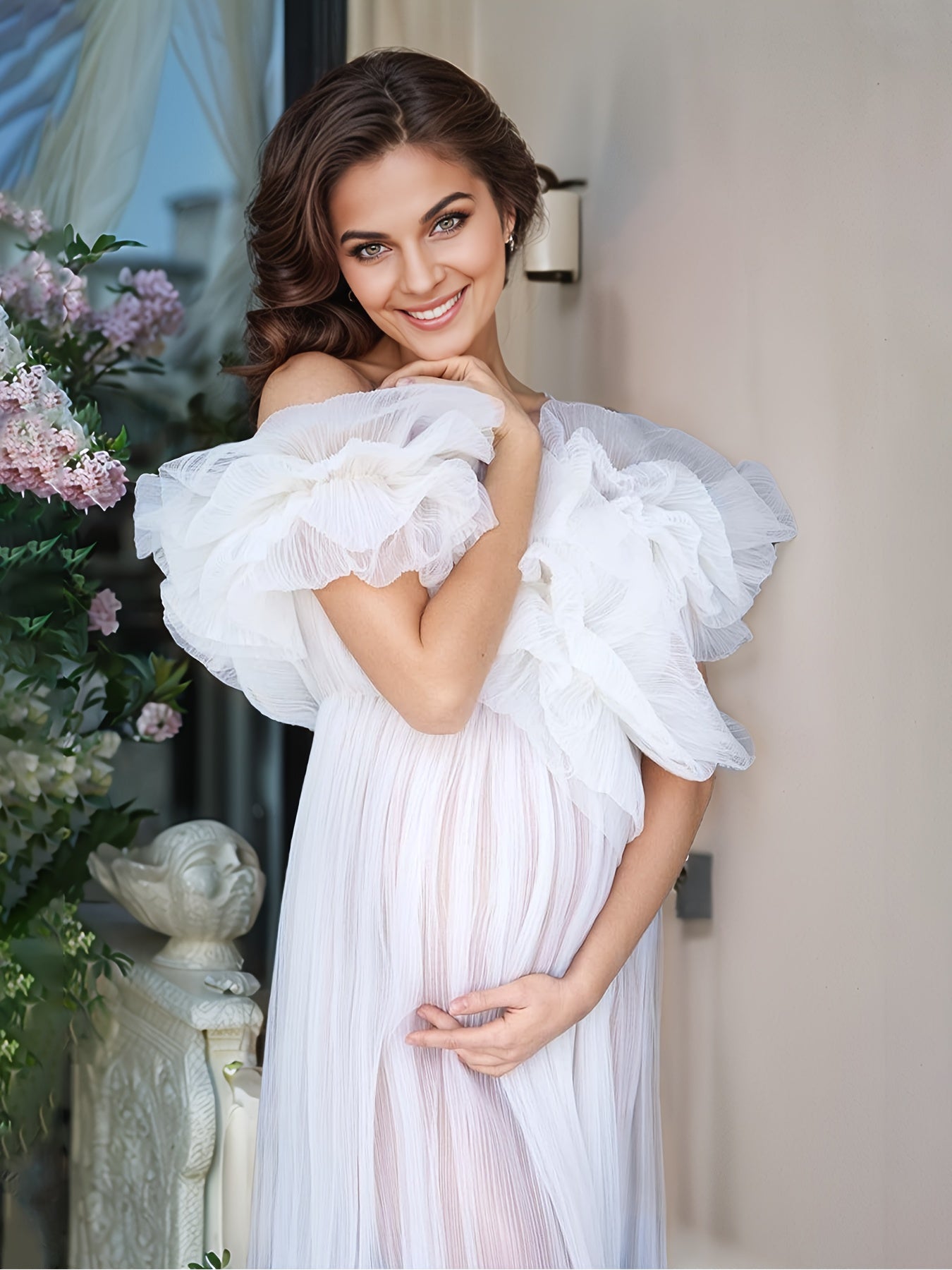 Womens Pregnancy Bathrobe Nightgown Off Shoulder Loose