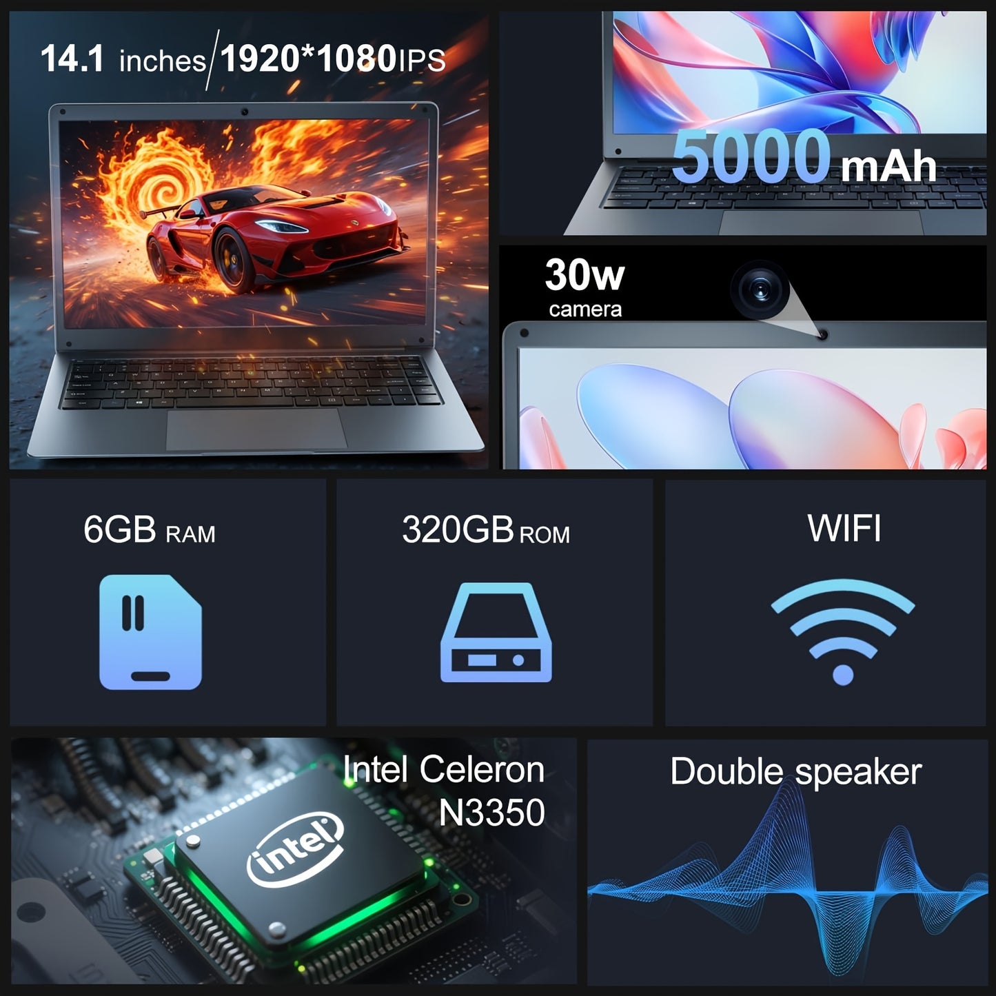 SUXICPU Laptop Celeron N3350 6GB RAM 320GB ROM 1080P
