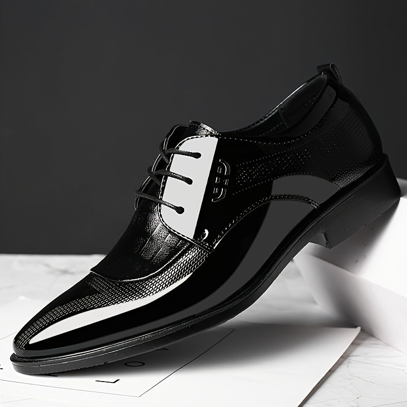 Mens Slip On Dress Shoes Glossy Finish Pointed Toe Casual