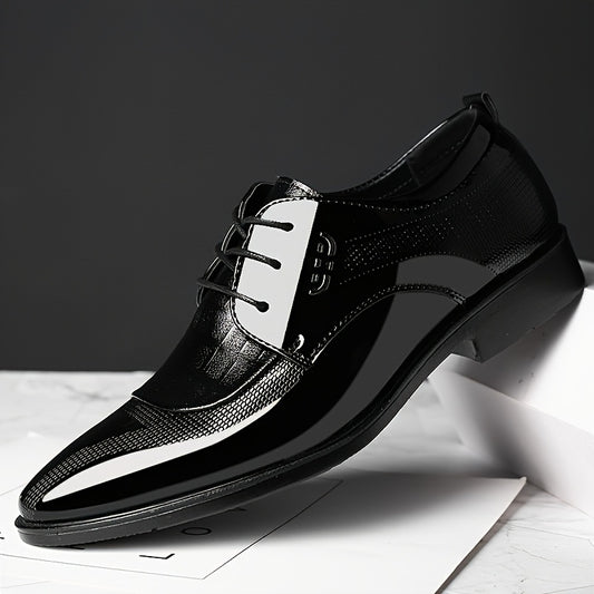 Mens Slip On Dress Shoes Glossy Finish Pointed Toe Casual