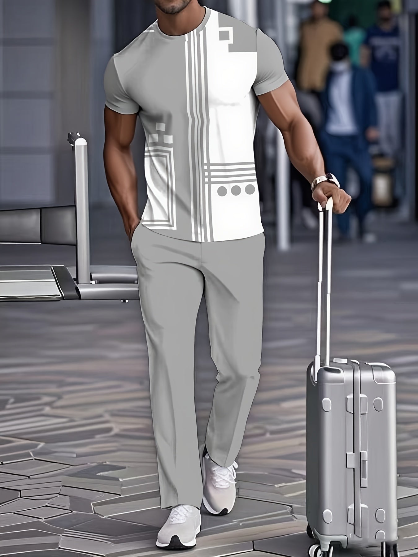 Geometric Pattern Men Leisure Wear Set European American