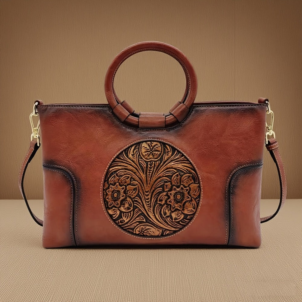 Neulry Vintage Embossed Floral Large Capacity Tote Bag