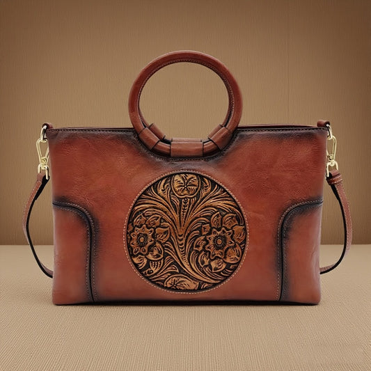 Neulry Vintage Embossed Floral Large Capacity Tote Bag