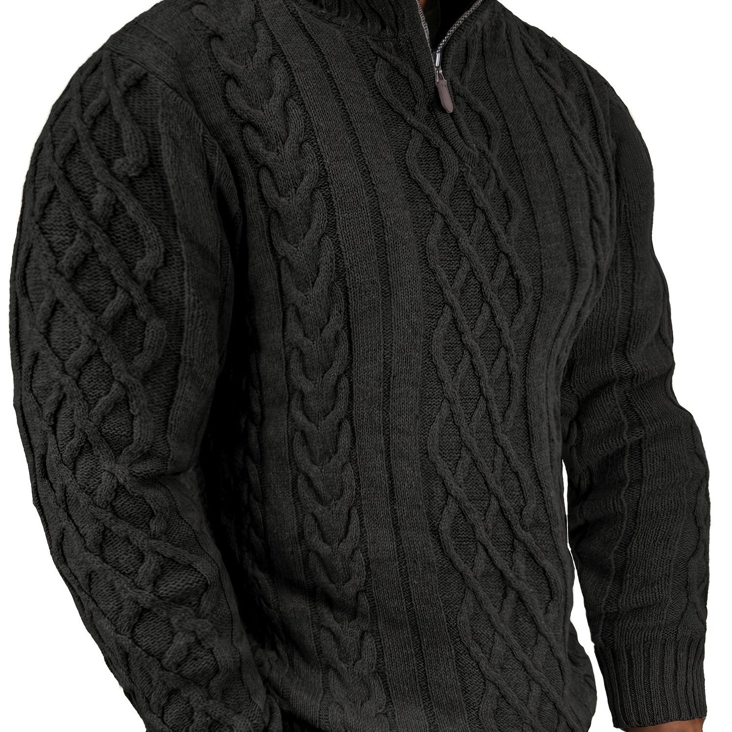 COMDECEVIS Mens Quarter Zip Cable Knit Mock Neck Sweater