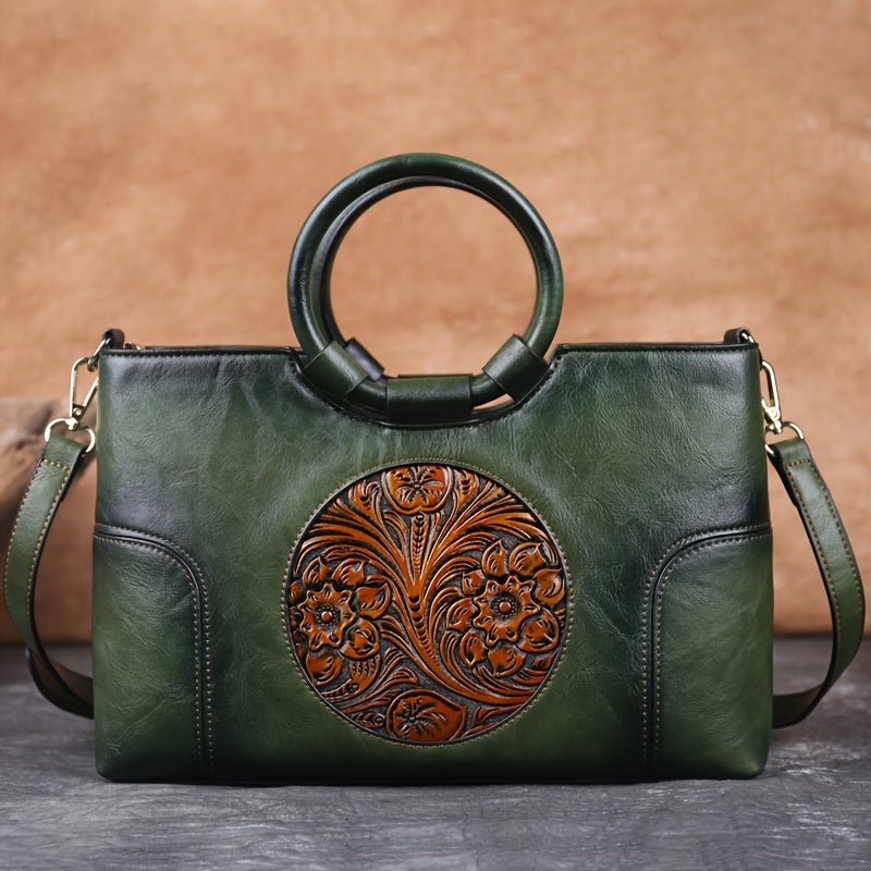Neulry Vintage Embossed Floral Large Capacity Tote Bag