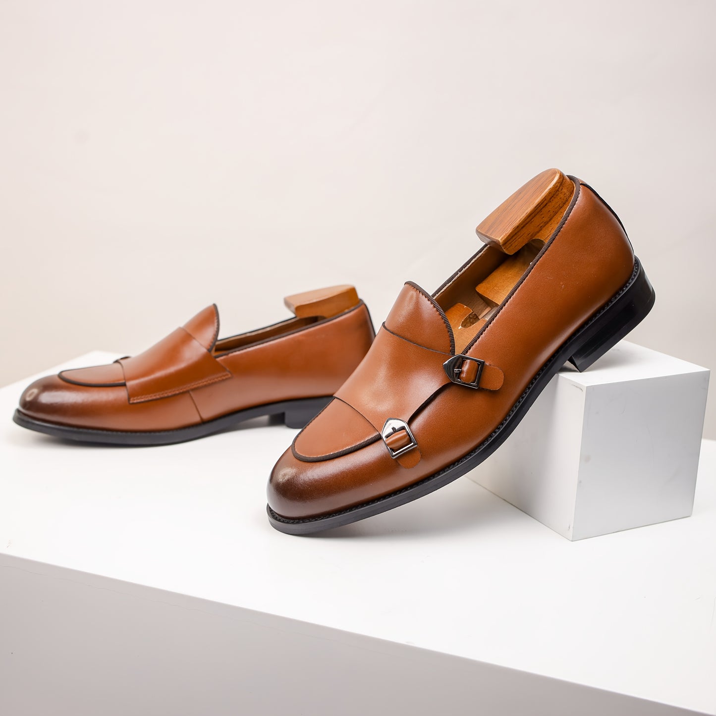 JASONSTAR Genuine Leather Double Monk Strap Loafers