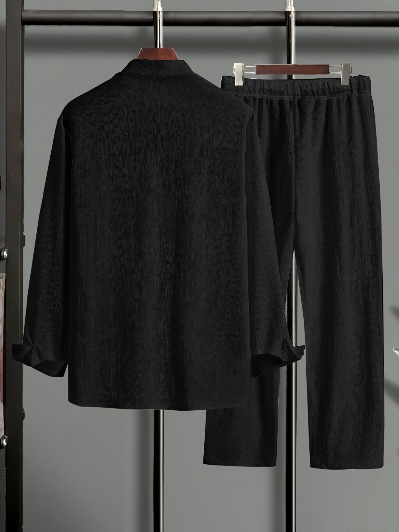 Mens Casual Suit Two Piece Set Shirt And Pants Button Front