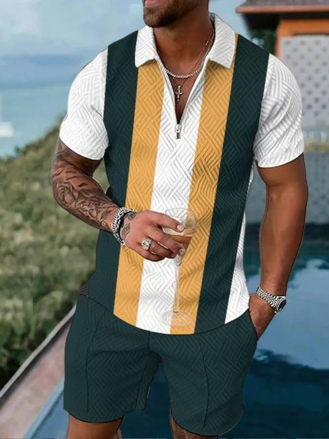 2Pc Men's Casual Sportswear Set 3D Printing T Shirt Shorts