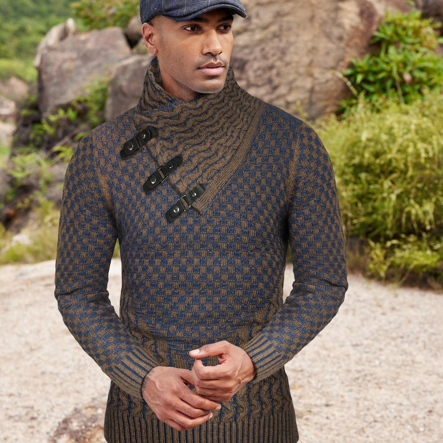 ELESOL Mens Knitted Turtleneck Sweater Slim Fit Pullover