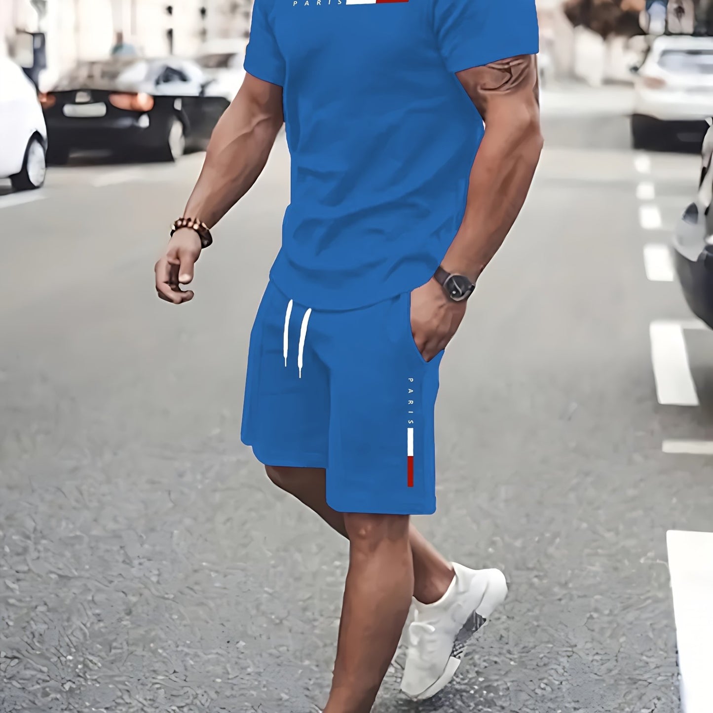 Men's Paris Print Two Piece Casual Sportswear Set Regular