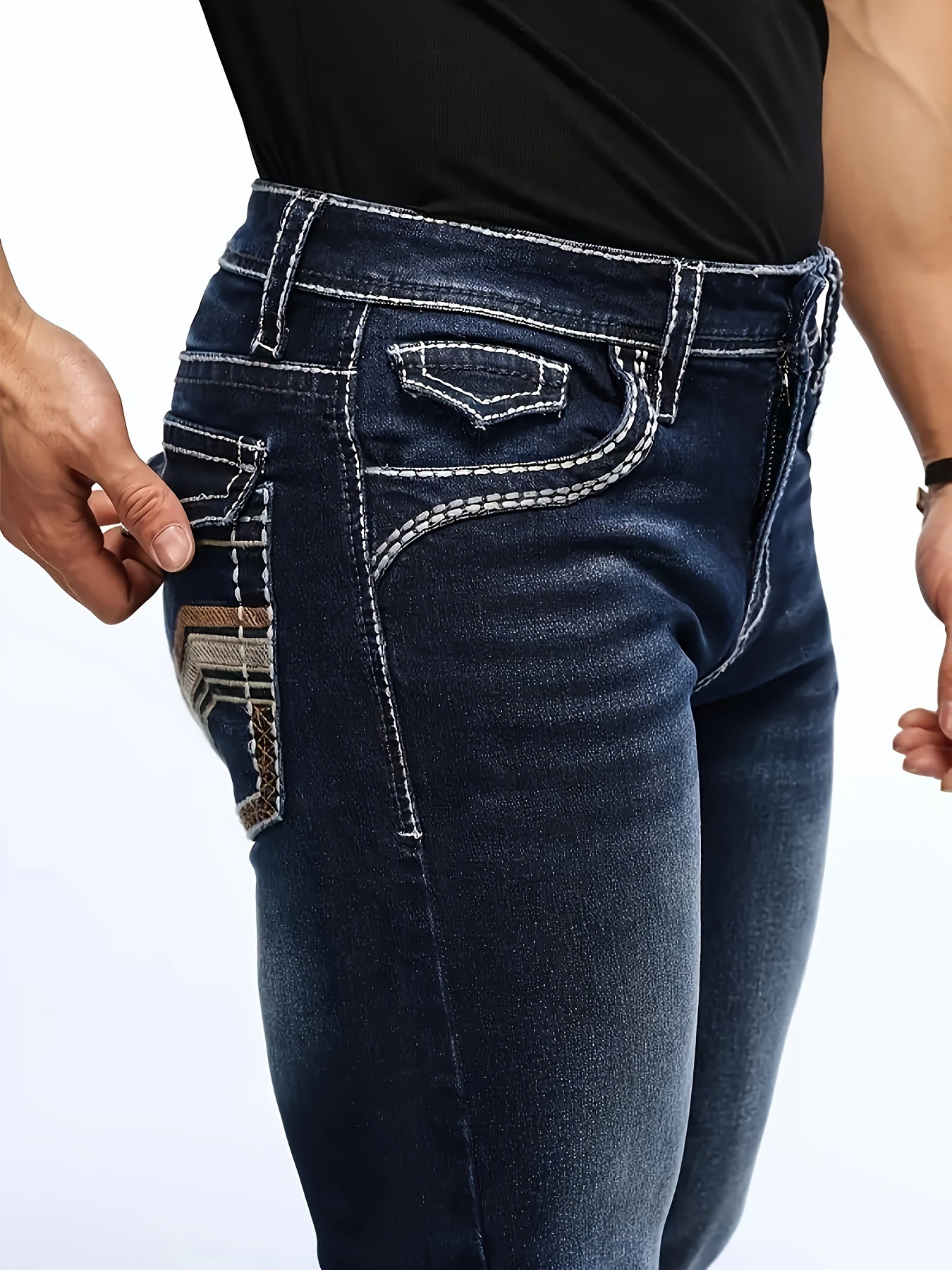 HME Heavy Stretch Denim Trousers For Men Built In Zipper
