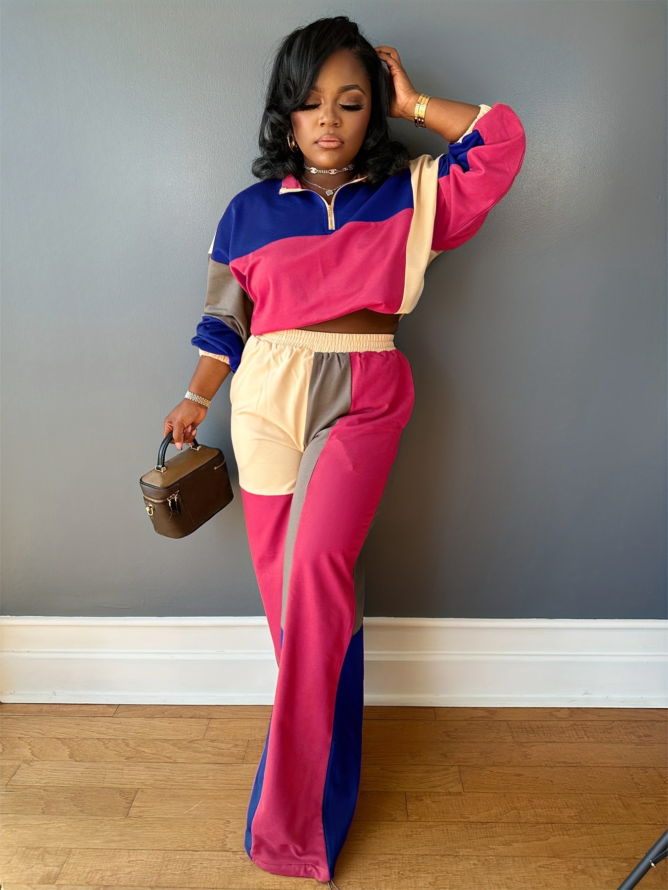 European American Style Two Piece Women Set Top And Pants