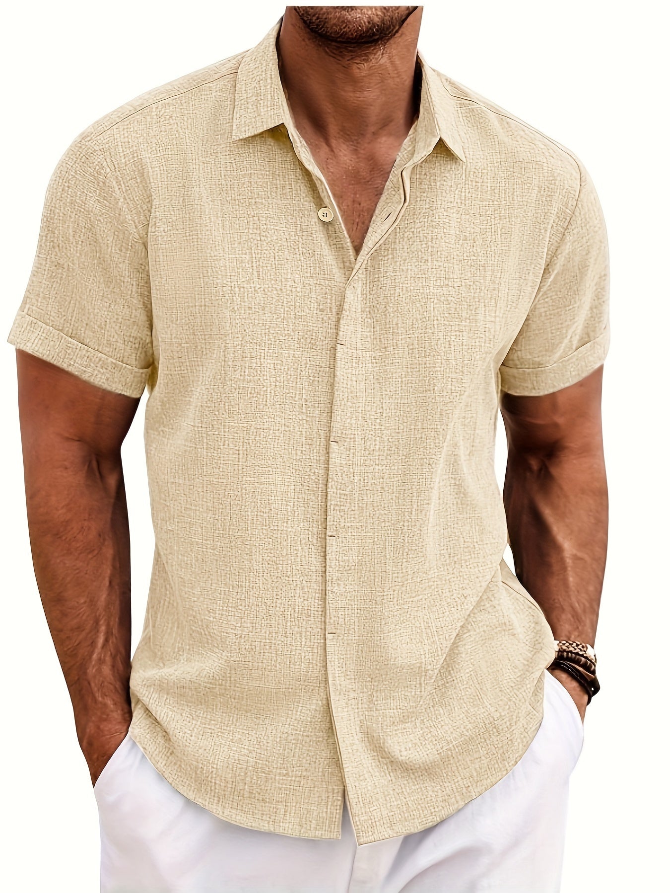 SCACTO Men's Lapel Short Sleeve Shirt Polyester Summer