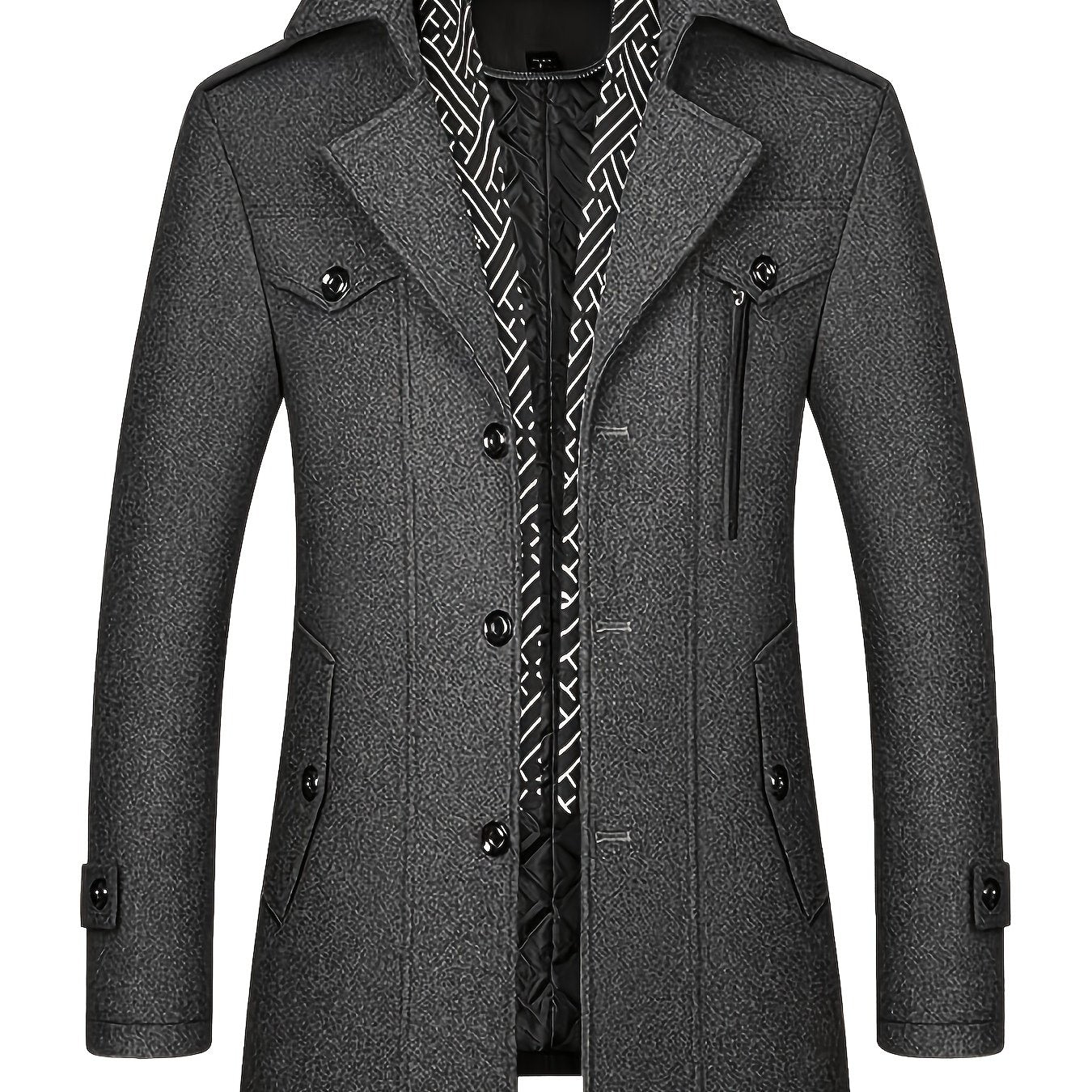 MSOPCCA Mens Velvet Blend Coat Trench With Detachable Scarf