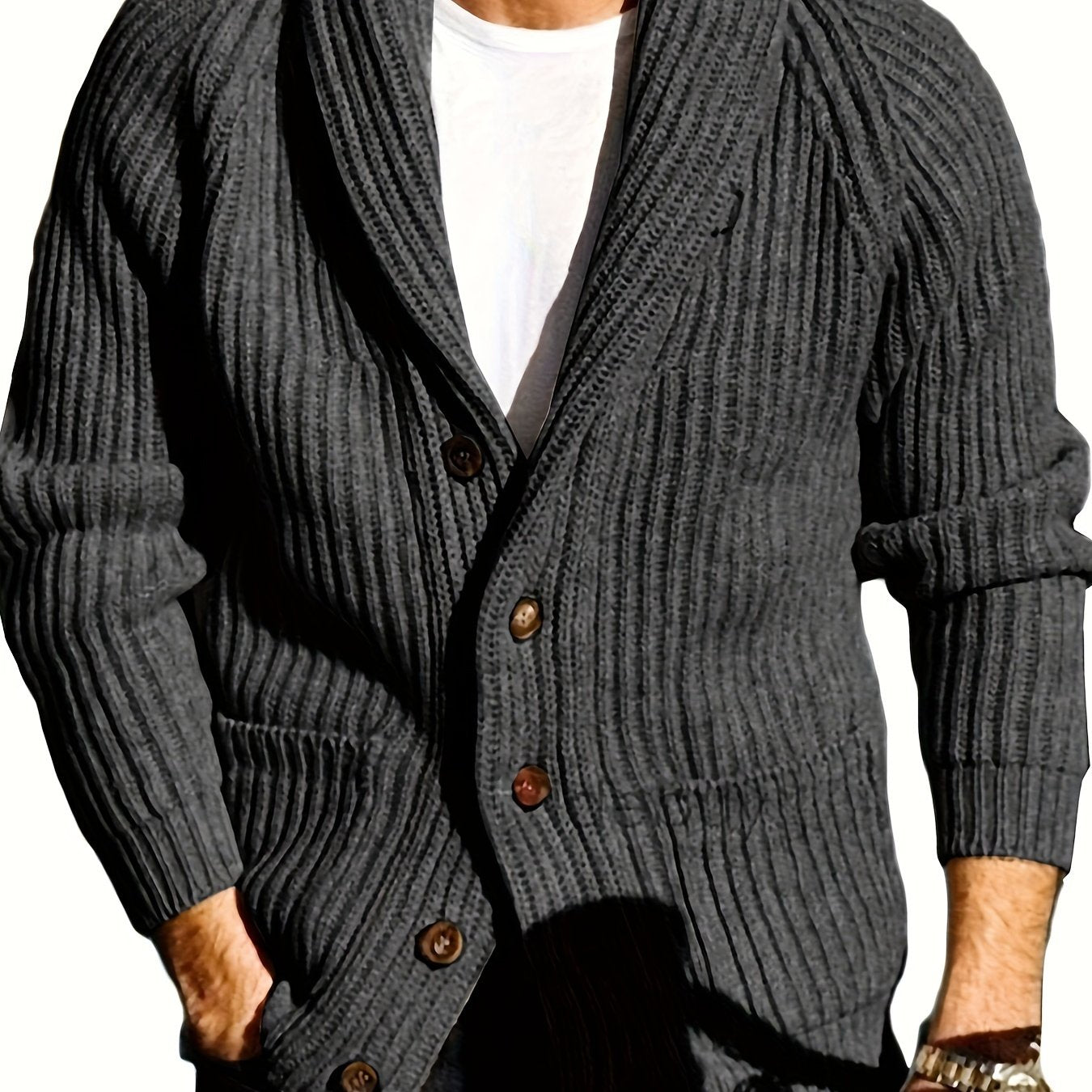 Men's Shawl Collar Cardigan Cable Knit Ribbed Outwear