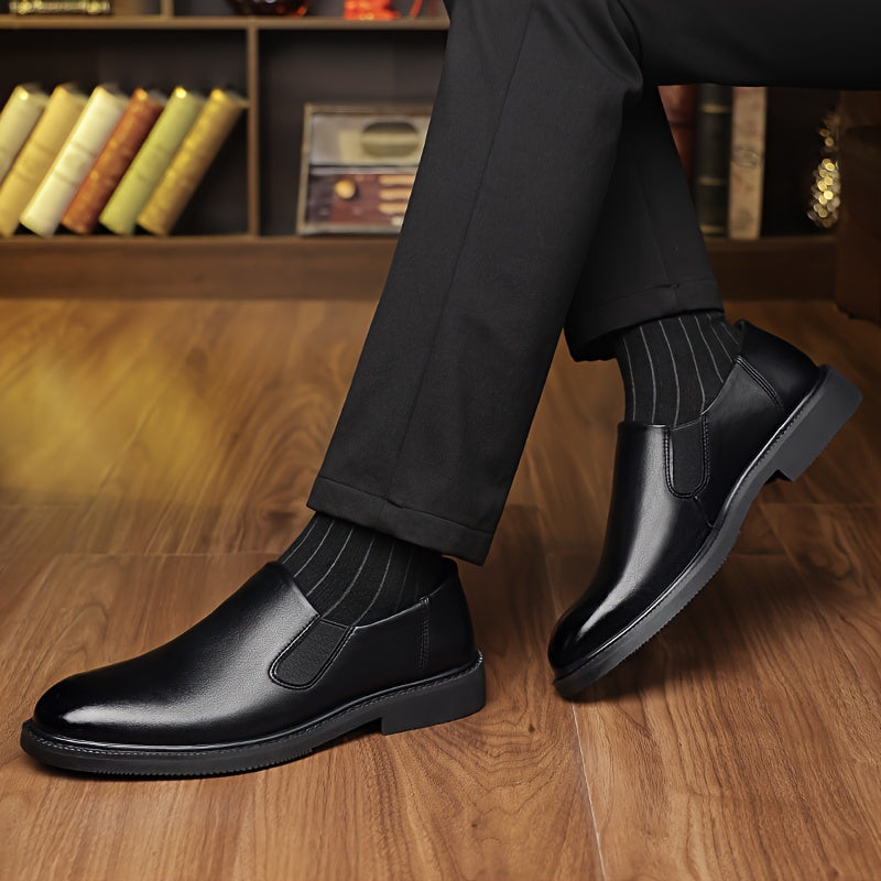 Men's Pointed Toe Slip On Loafers PU Insole Leather Upper