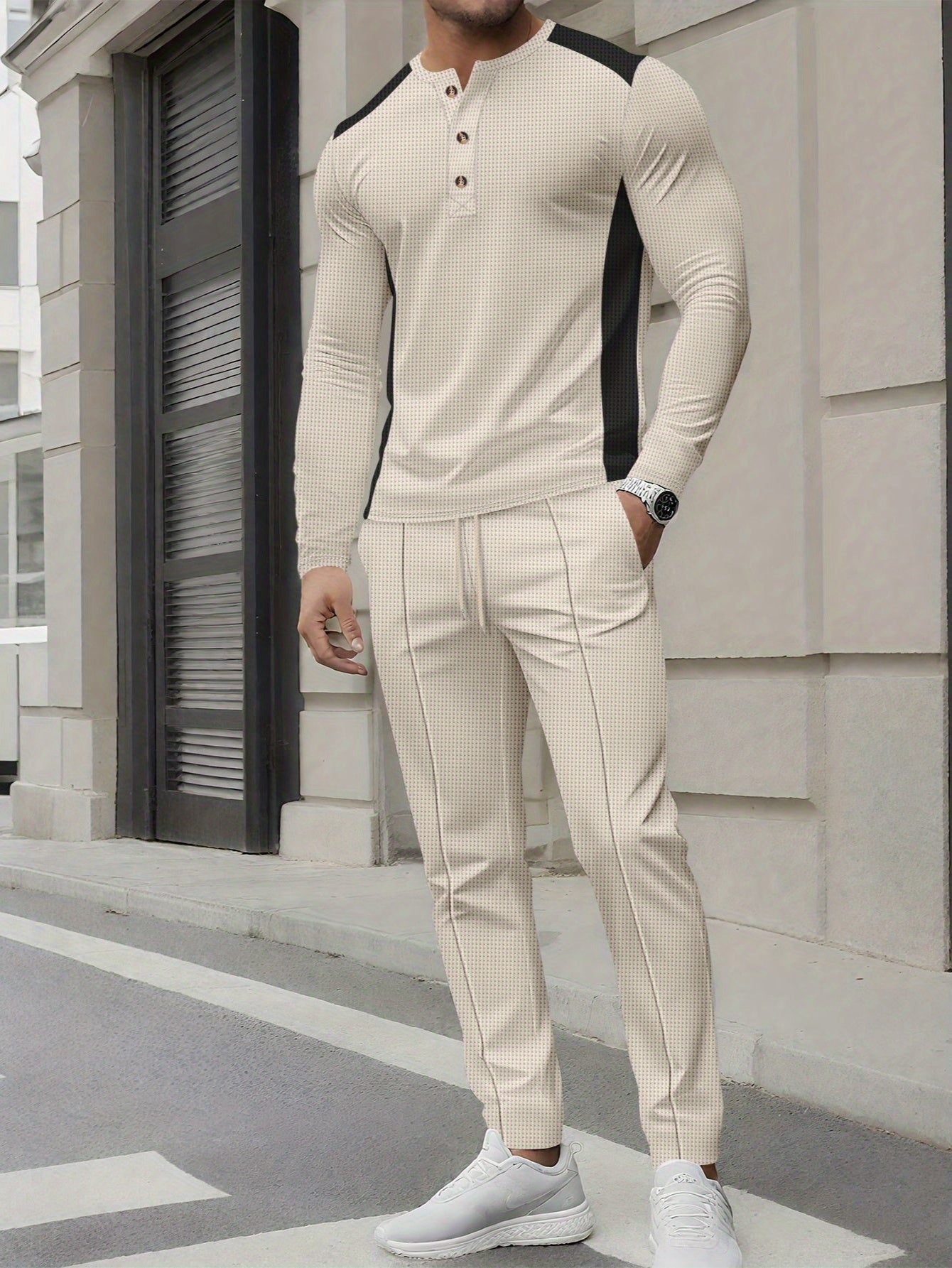 Mens Slim Fit Sweatshirt And Pants Set With High Neck