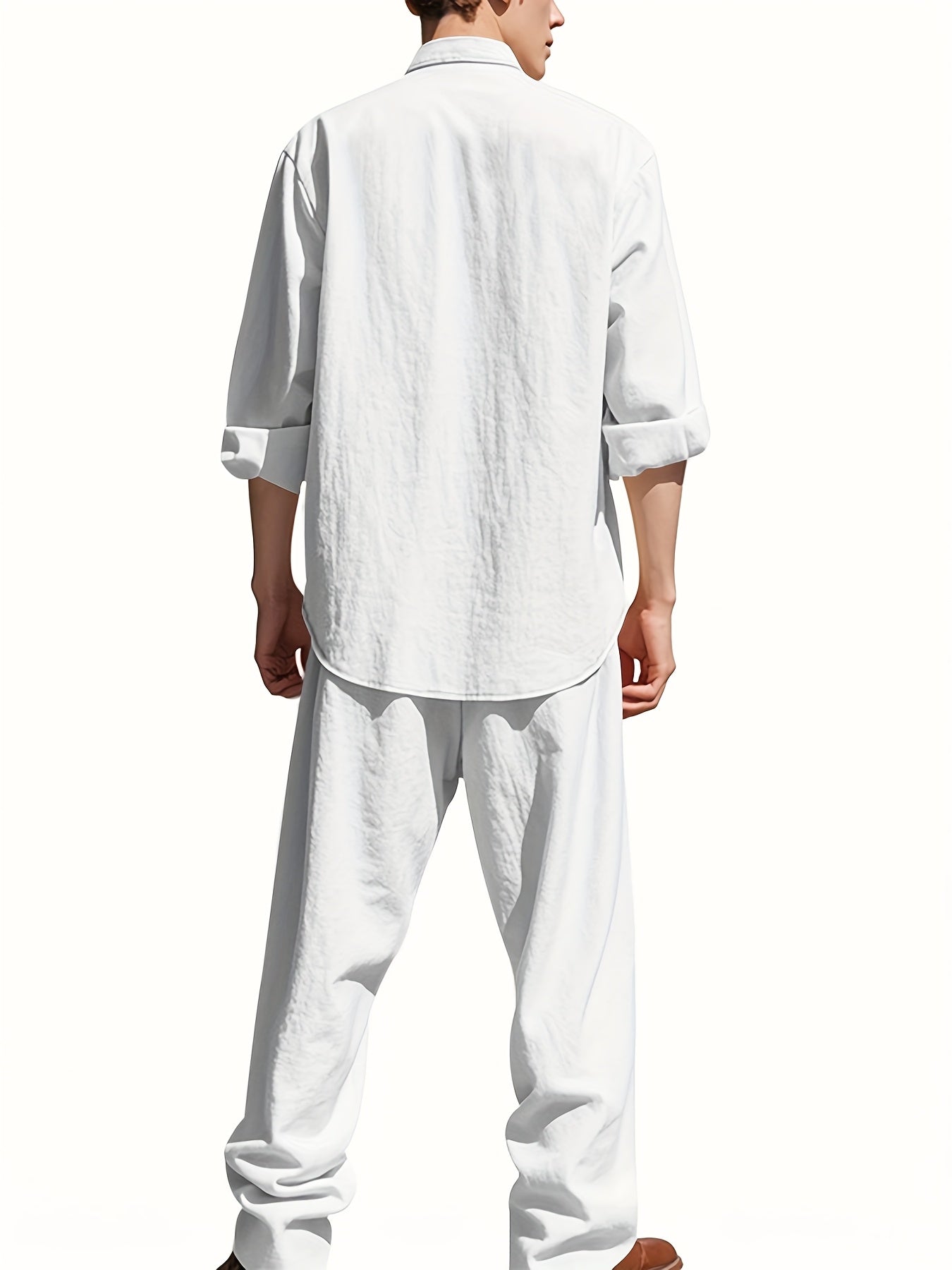 Mens Breathable Linen Suit Set Two Piece Office Wear