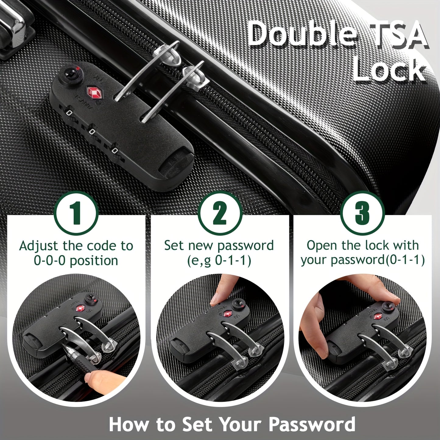 AutoForever 3 Piece ABS Hardshell Luggage Set With TSA Lock