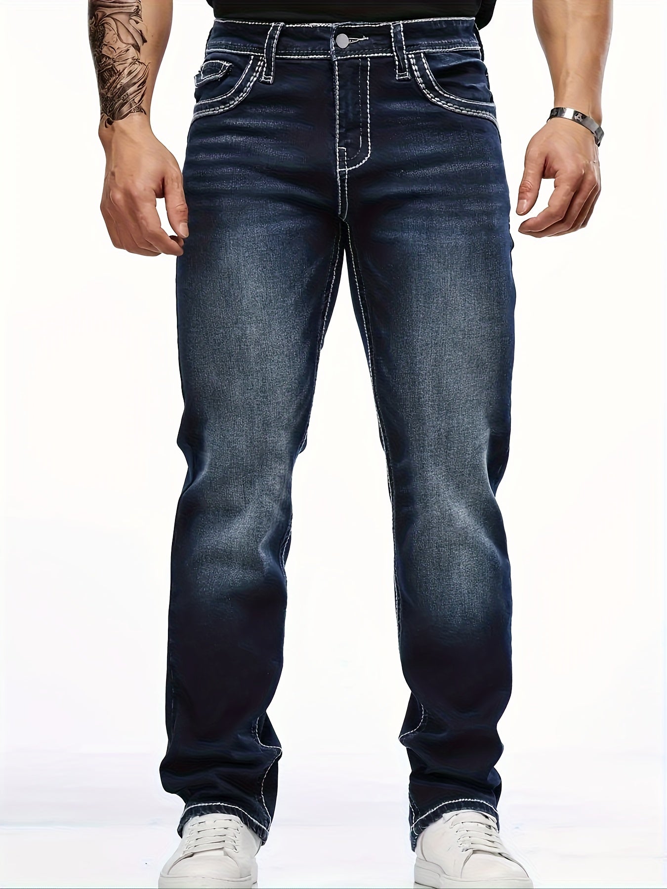HME Heavy Stretch Denim Trousers For Men Built In Zipper