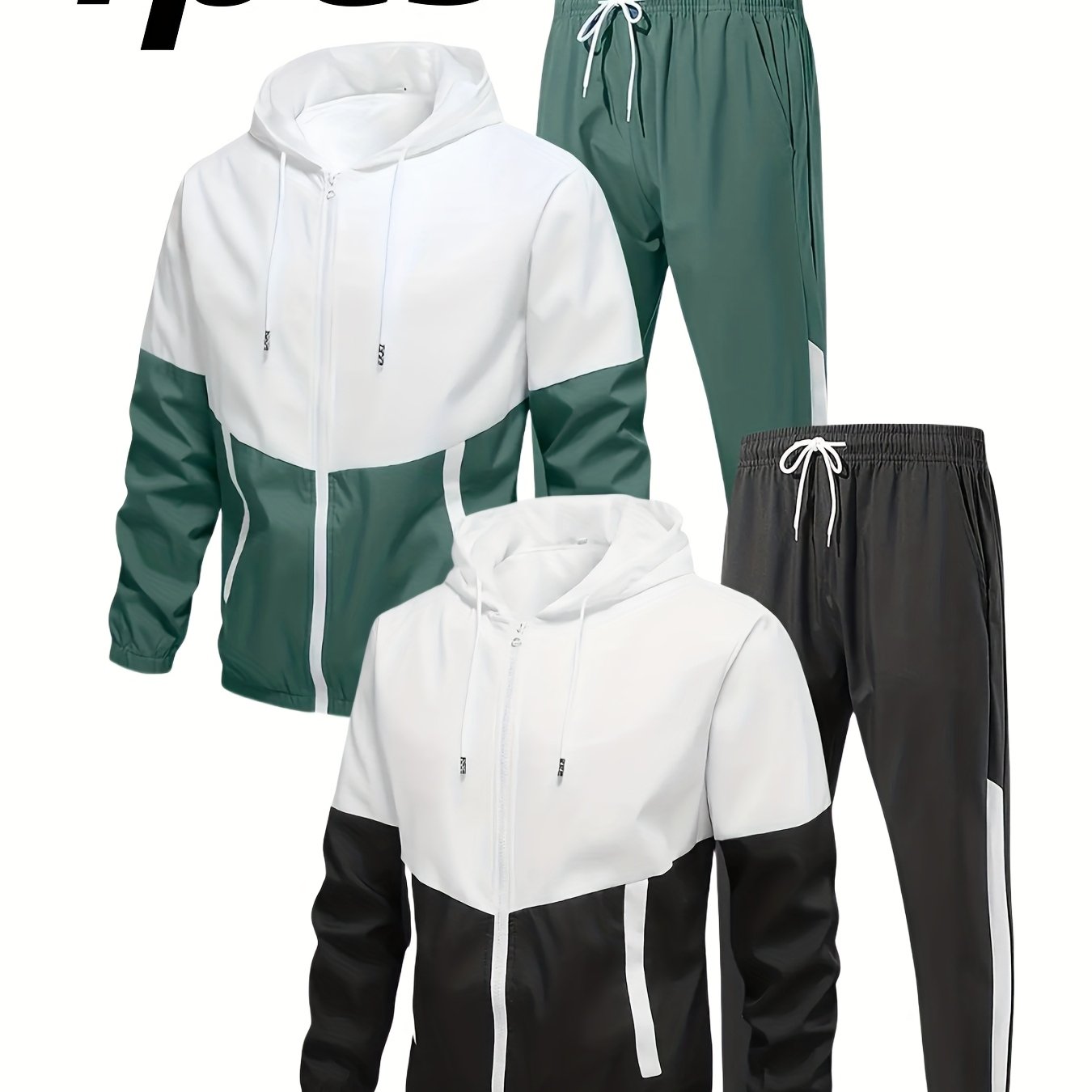 Men Hooded Sports Suit Set Jacket And Drawstring Pants