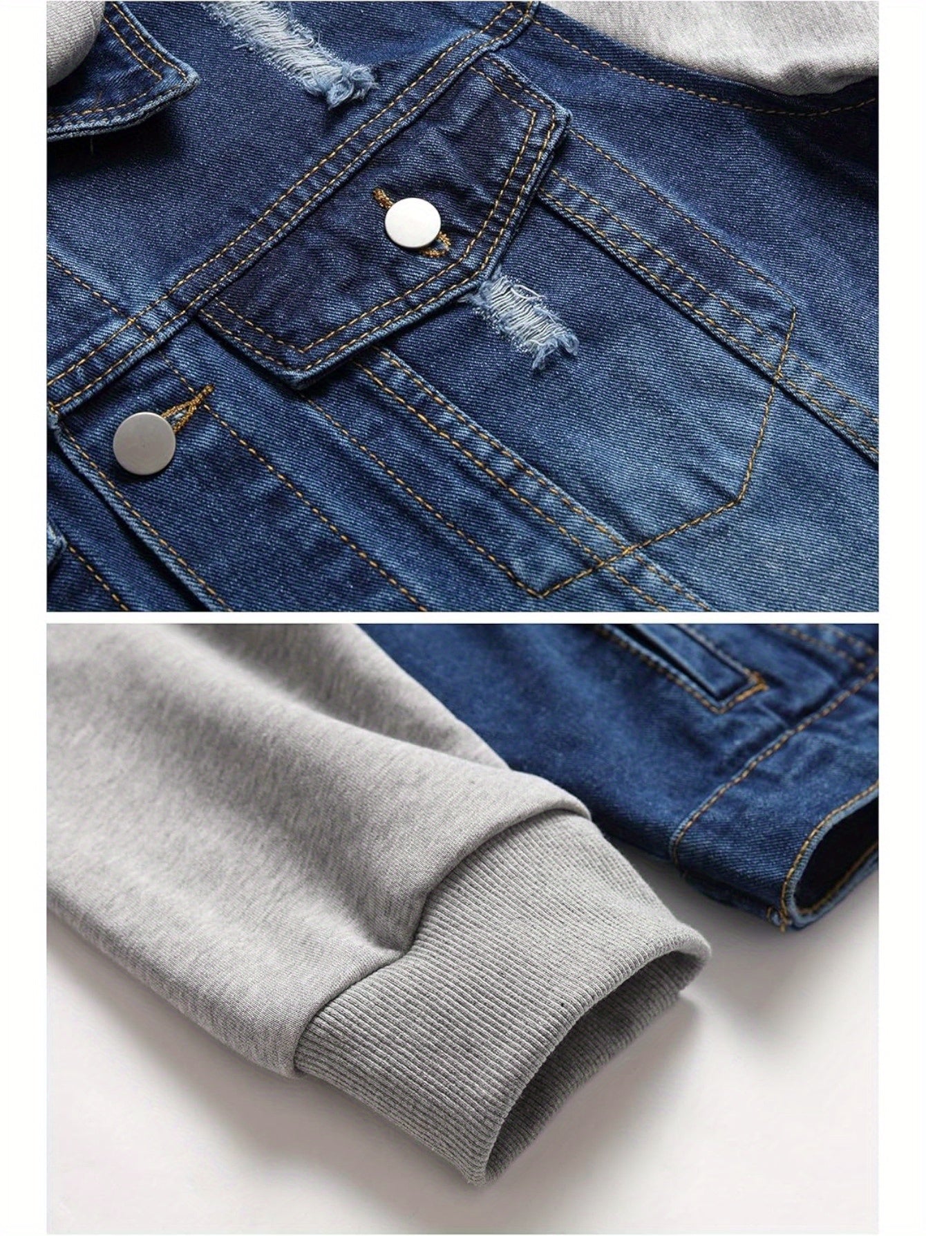 Mens Hooded Denim Style Jacket With Button Front Closure