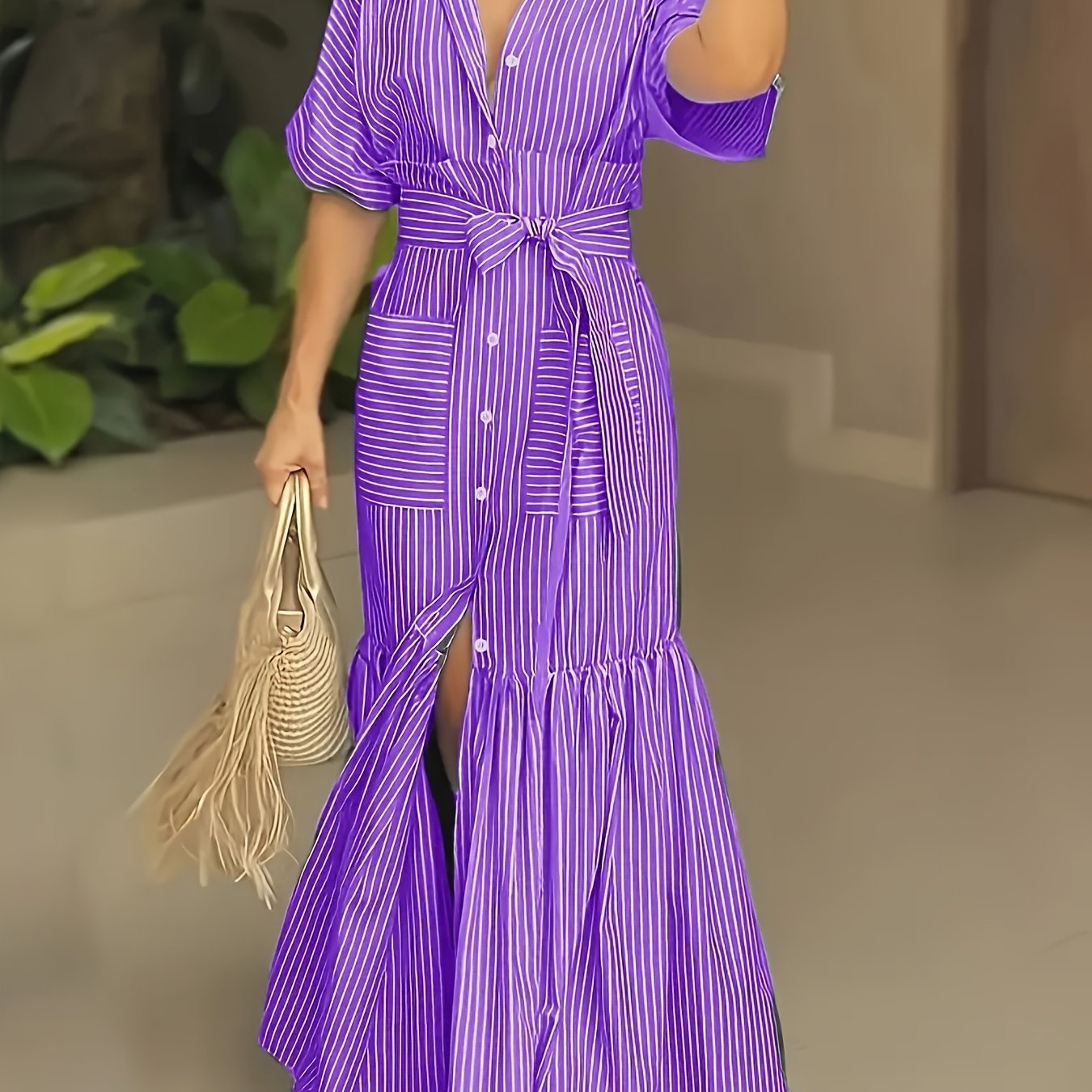Digital Printed Striped Shirt Dress Long Length Regular Fit