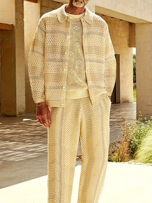 Gulda Mens Loose Striped Suit Set With Stand Collar