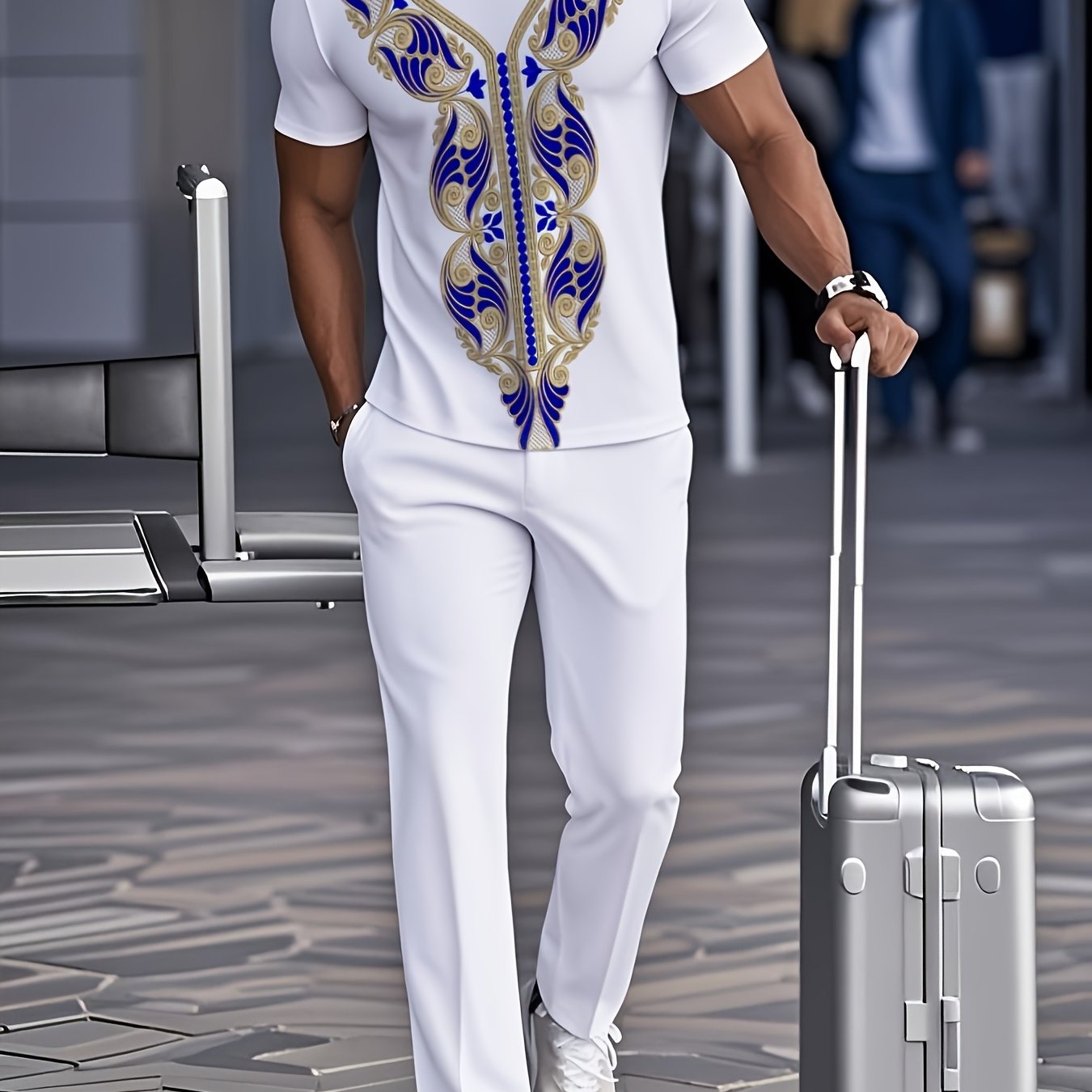 Geometric Pattern Men Leisure Wear Set European American