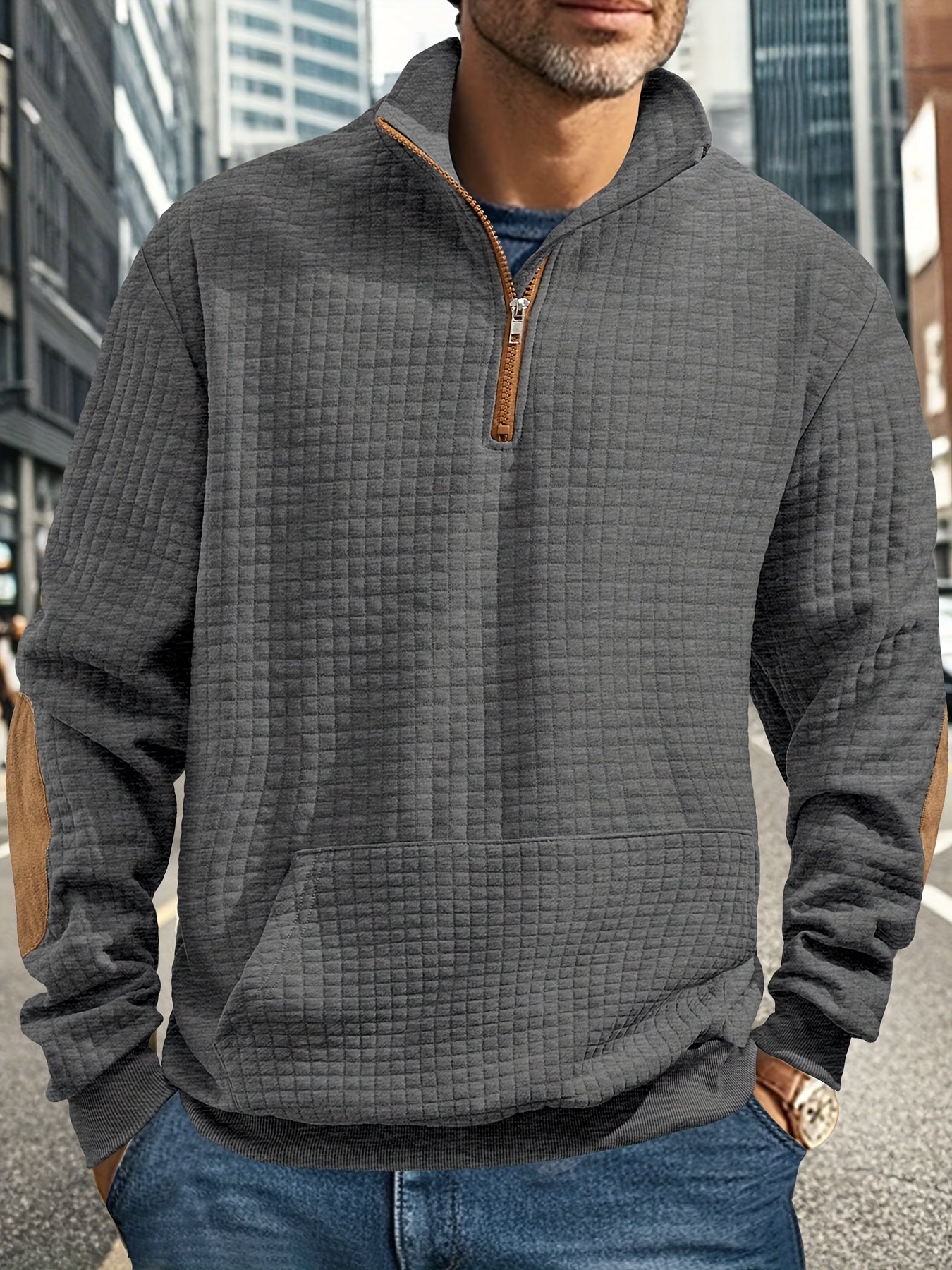 Men Casual Versatile Half Zip Quilted Sweatshirt Cozy