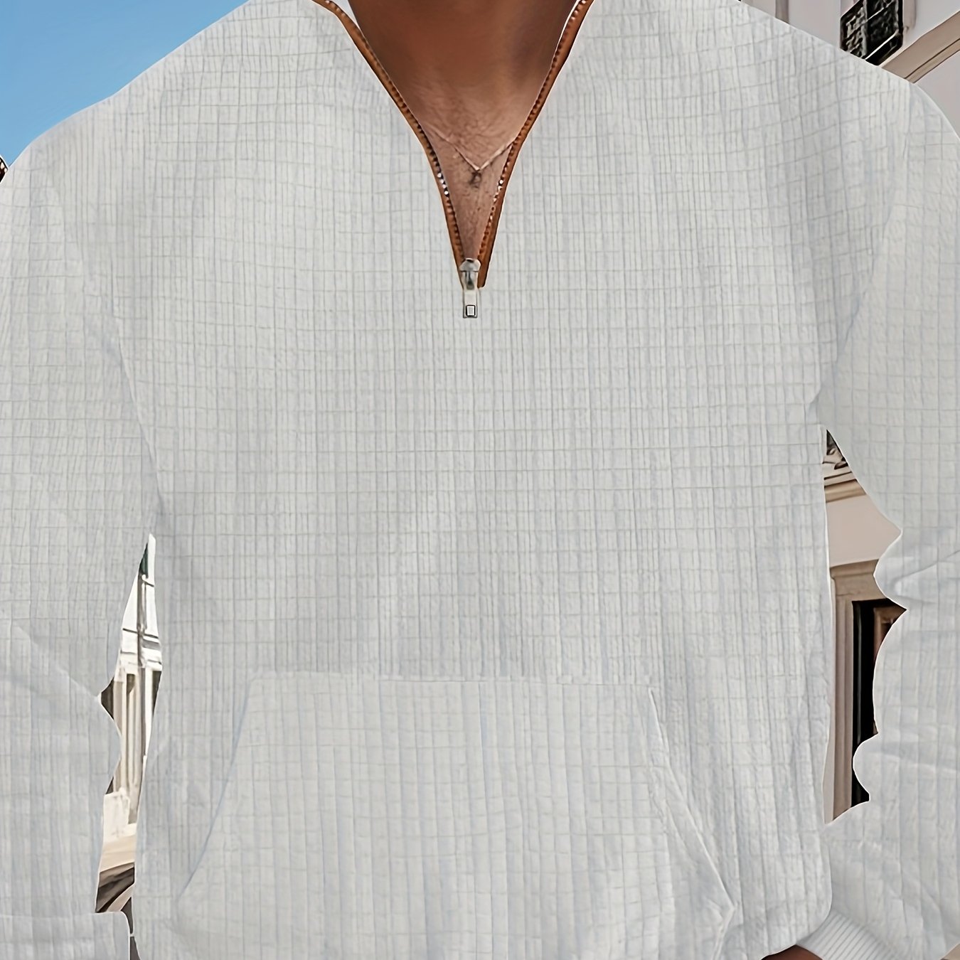 Men Casual Versatile Half Zip Quilted Sweatshirt Cozy